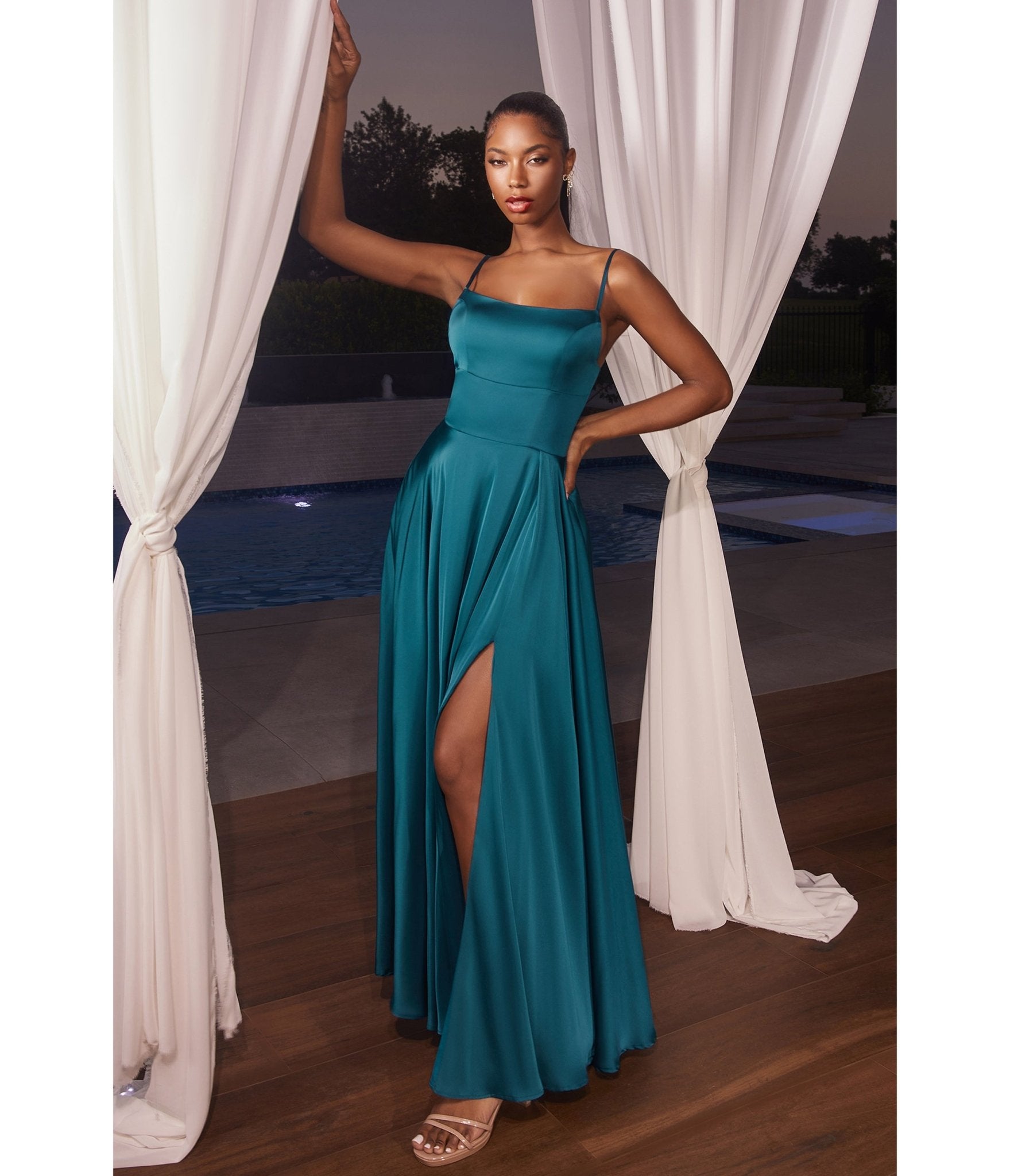 Ladivine by Cinderella Divine French Navy Satin A-Line Bridesmaid Dress - Elegant Formal Gown for Weddings, Prom & Special Occasions
