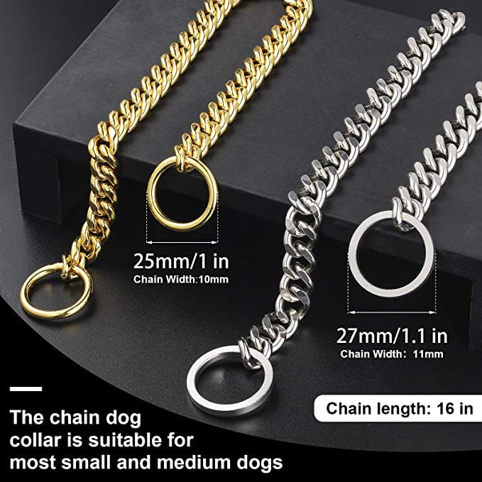 Woofy 2-Piece Gold & Silver Metal Dog Training Collar - Small Link Chain for Medium & Large Dogs (24 Inch) - Perfect for Obedience Training & Daily Walks