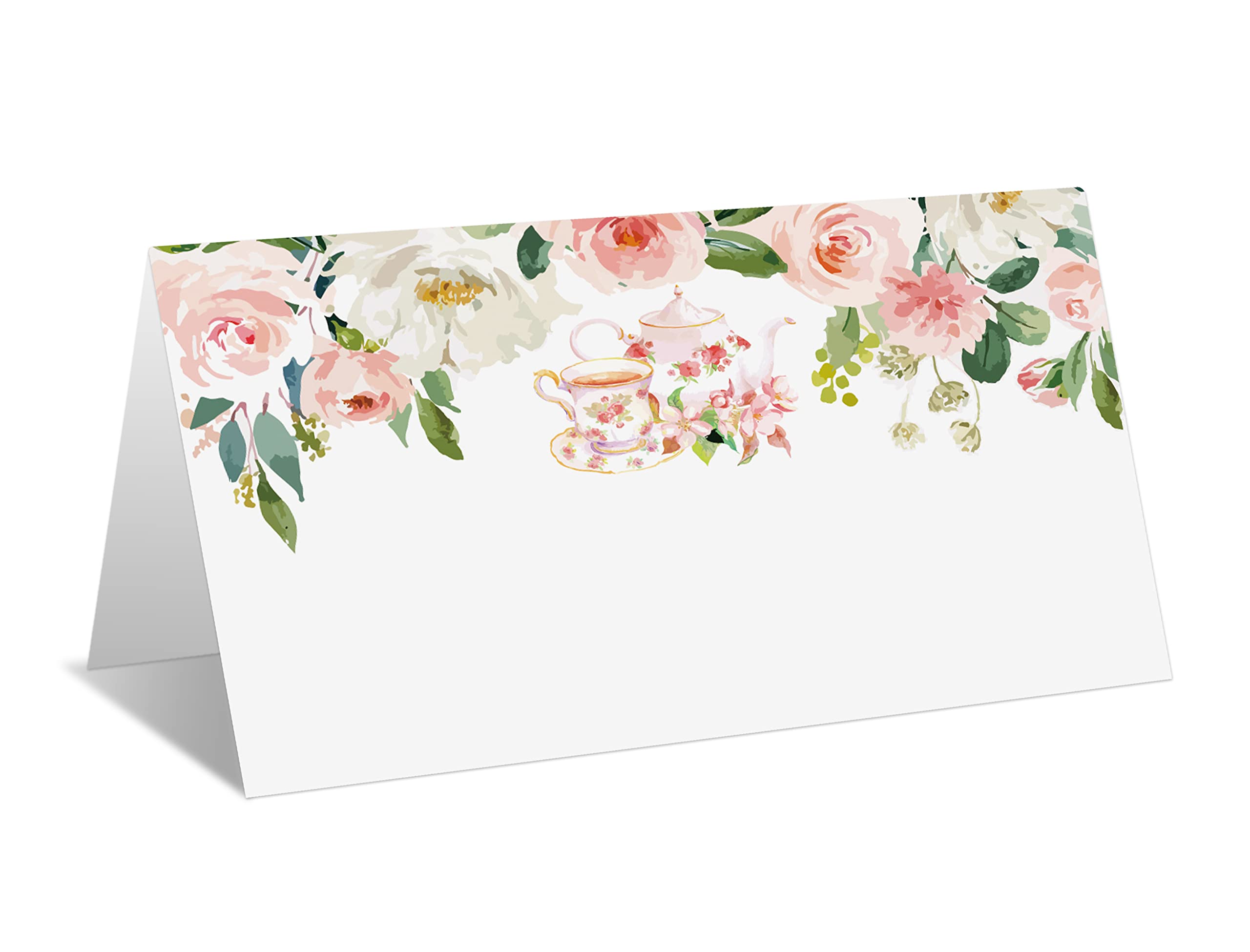Elegant Floral Place Cards - 25 Pack Editable Name Cards for Weddings, Baby Showers & Parties | Tent Style Seating Cards for Valentine's Day, Bridal Showers & Events | Perfect for Table Settings & Guest Seating Arrangements