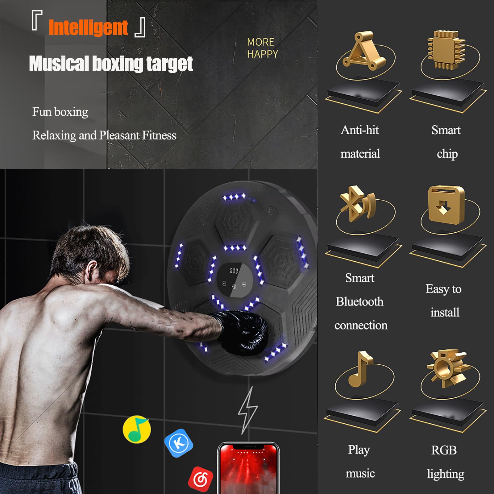 Wall Mounted Bluetooth Interactive Boxing Game - Smart Punching Target with Stand | Elite Boxing & Kids Fitness Equipment for Home Gym & Family Fun
