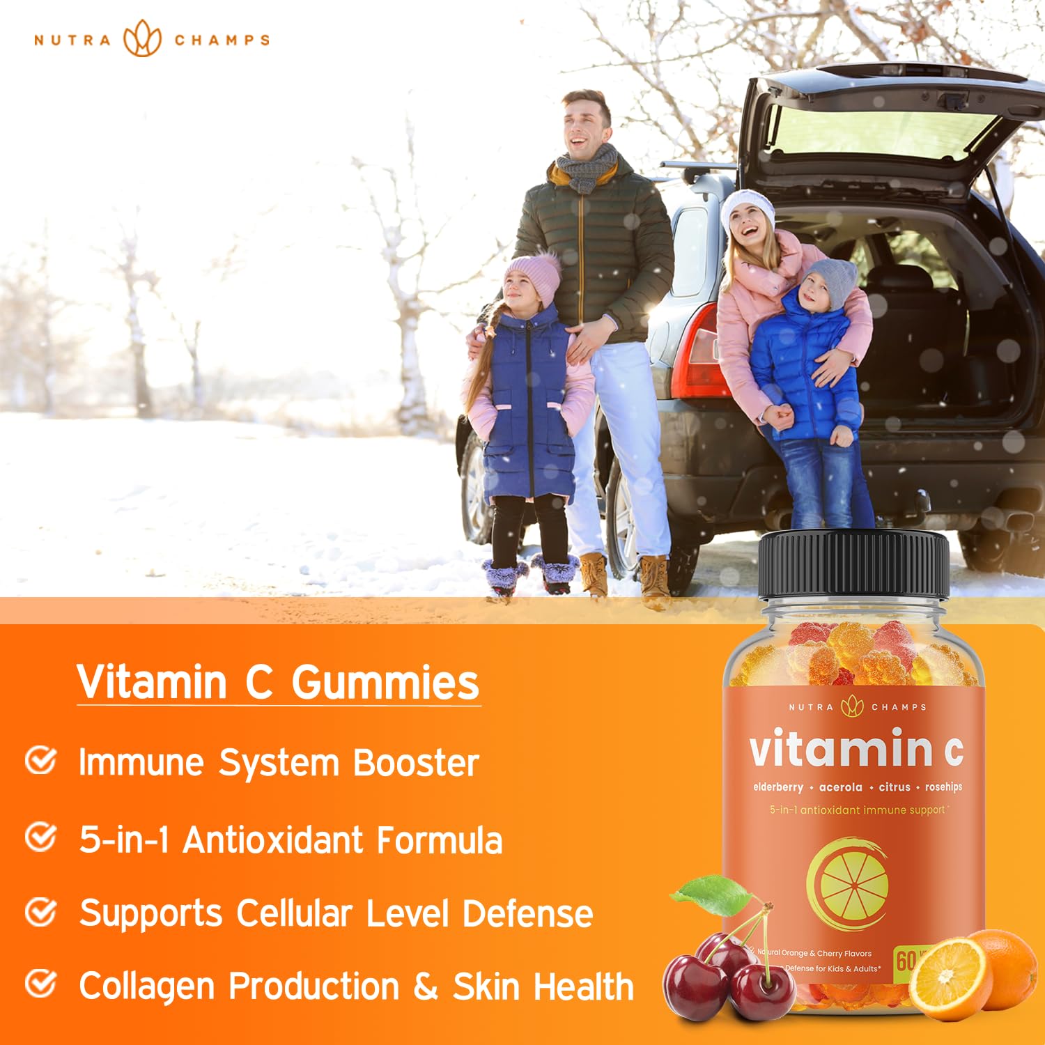 NutraChamps Vitamin C Gummies & Immune Support Gummies Bundle (4-Pack) - Delicious Immune Boosting Supplement for Kids & Adults - Perfect for Daily Wellness, Cold Season Protection & Travel Health