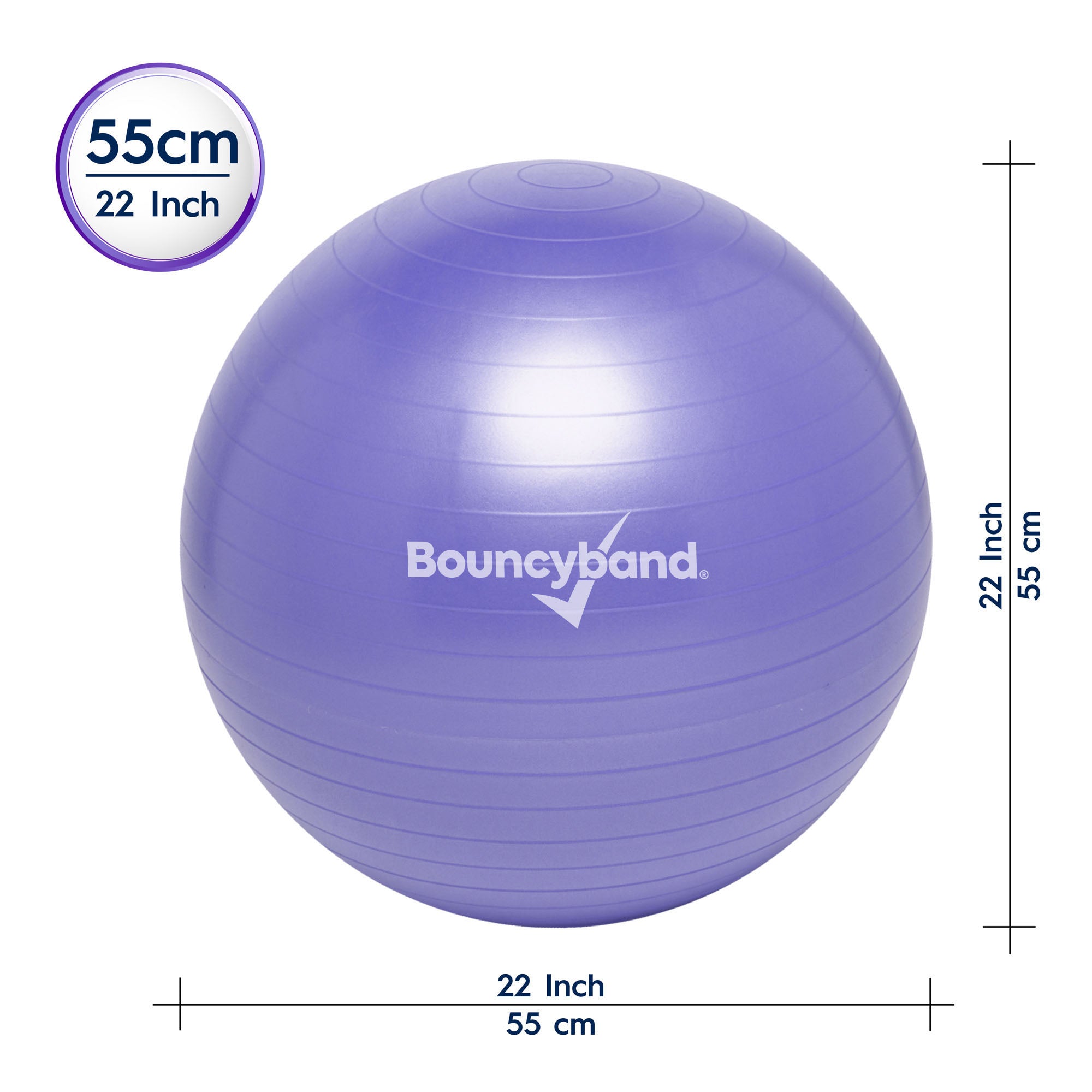 Bouncyband® 55cm Purple Balance Ball - Improve Focus & Fitness for Kids & Adults - Perfect for Home, Office & Classroom Use