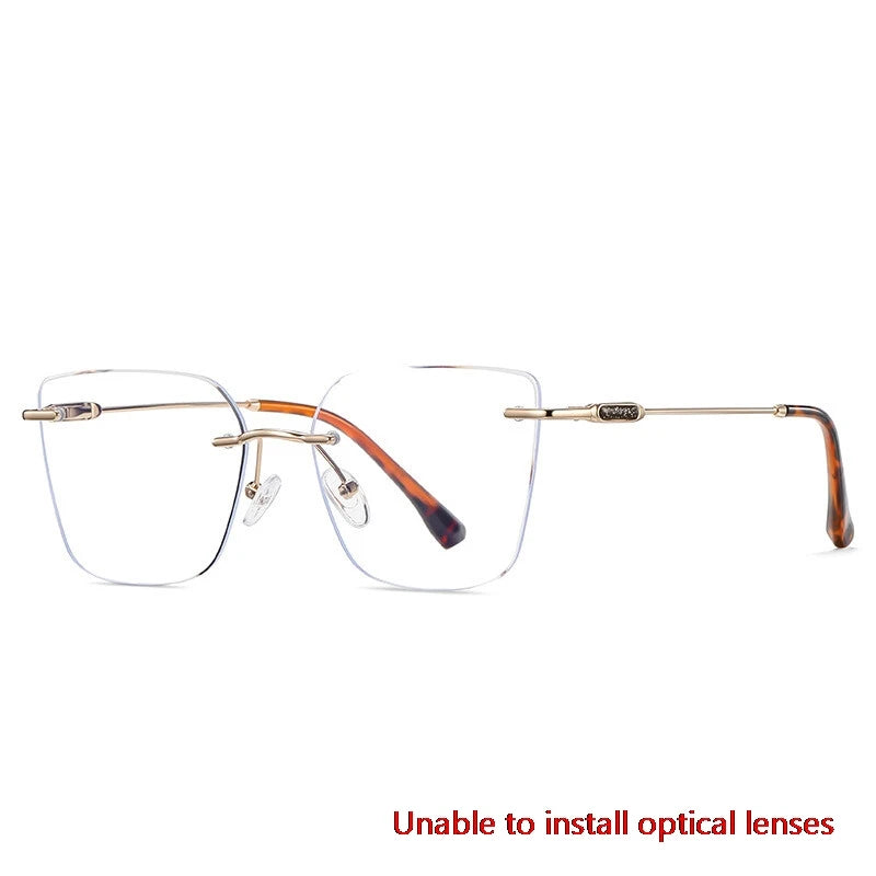 CCspace Women's Rimless Square Alloy Spring Hinge Eyeglasses - Lightweight Metal Frame Glasses for Reading, Working & Daily Use (Model 302086)