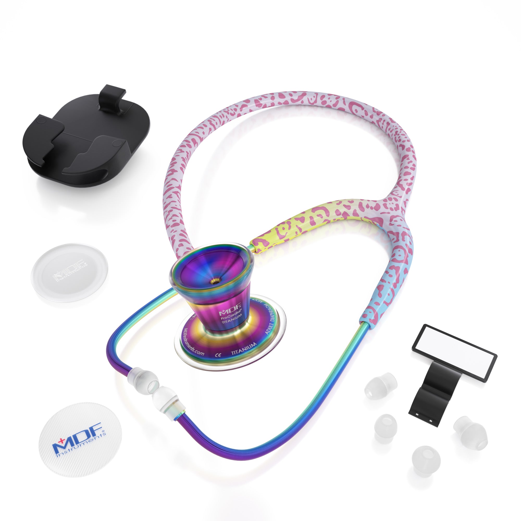 ProCardial® Titanium Cardiology Stethoscope - Rainbow Leopard & Kaleidoscope Design | Premium Medical Stethoscope for Doctors, Nurses & Healthcare Professionals | Ideal for Cardiology, Emergency Room & Clinical Use