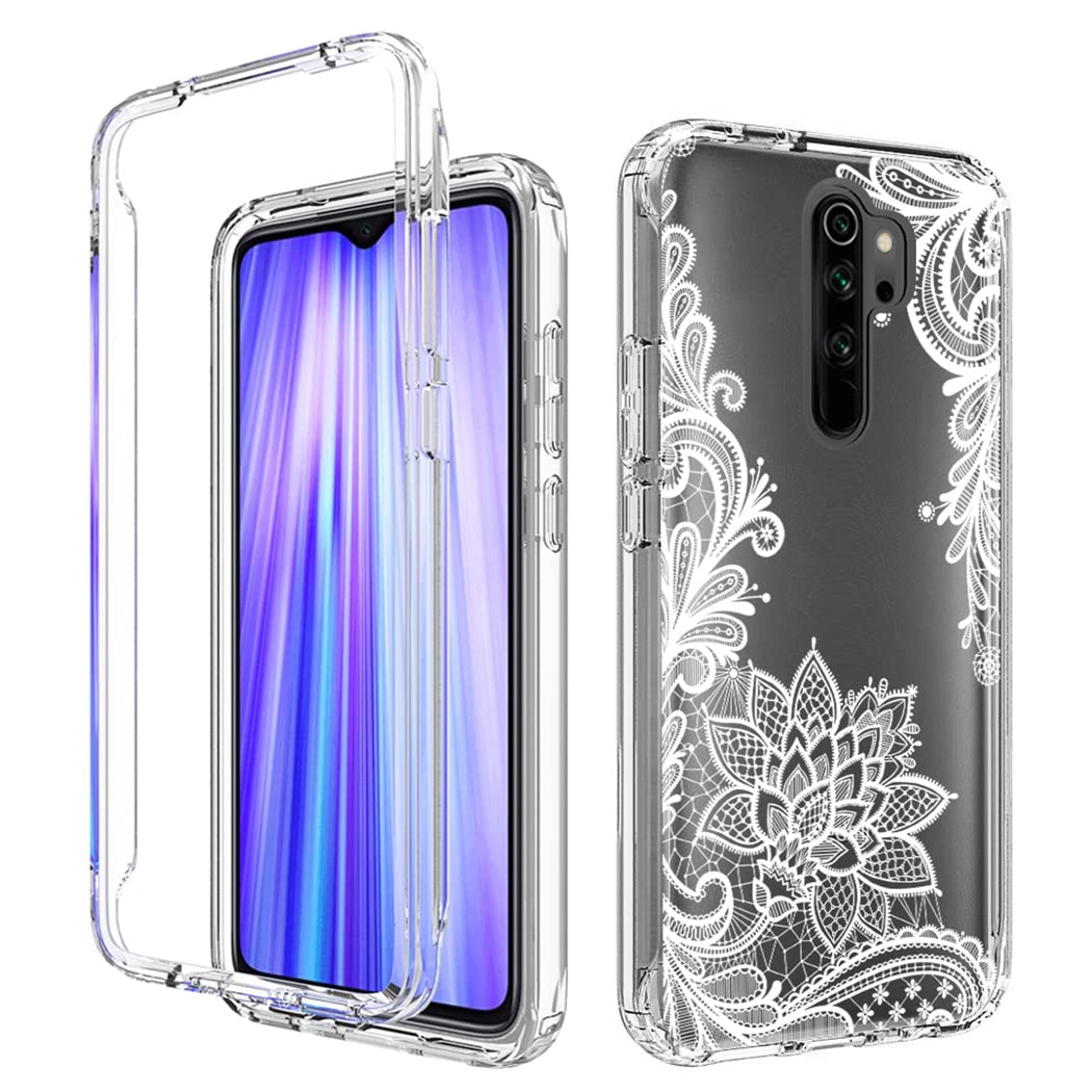 Premium Clear Mandala Phone Case for Xiaomi Redmi Note 8 Pro (M1906G7I) with Tempered Glass Screen Protector - Slim Full Body Protective Cover - Perfect for Daily Use, Travel & Gift Giving