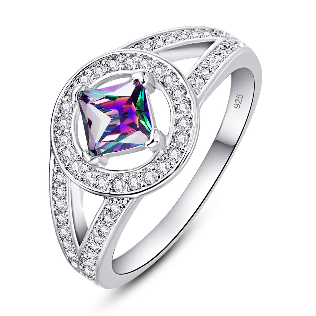 Rainbow Topaz Rings for Women - Sterling Silver Plated Cubic Zirconia Birthstone Jewelry, Size 9 | Elegant Gift for Birthday, Anniversary & Special Occasions
