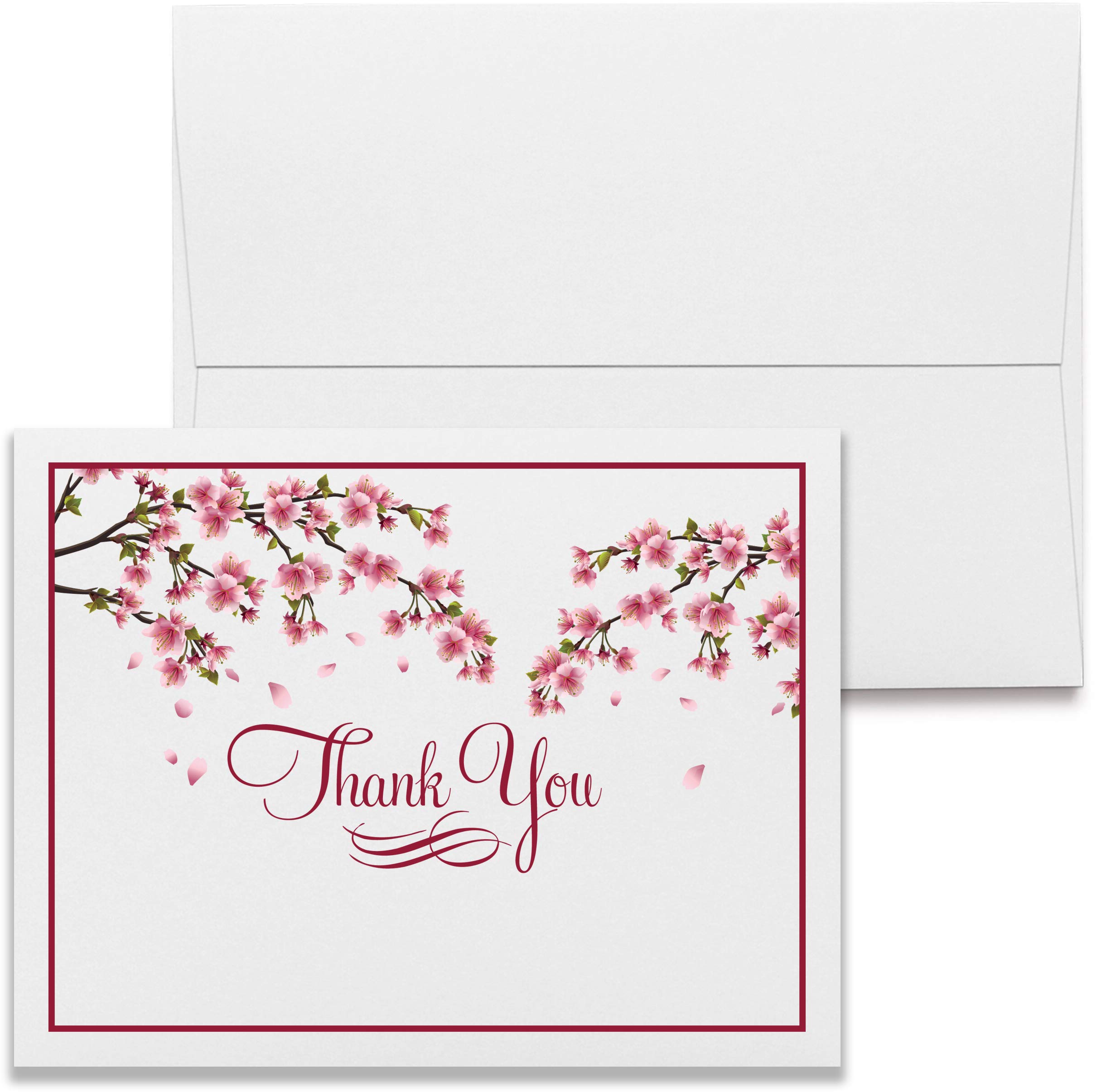Pink Cherry Blossom Thank You Cards with Envelopes (24-Pack) | Elegant Stationery for Baby Showers, Weddings & Special Occasions | USA-Made | Perfect for Bridal Parties, Graduation Gifts & Appreciation Notes