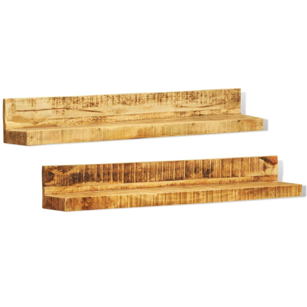 Solid Wood Wall Mounted Display Shelf Set of 2 - Floating Shelves for Home Decor - Natural Wood Wall Storage Shelves for Bedroom, Living Room, Bathroom & Kitchen - Perfect for Displaying Photos, Books & Decorative Items