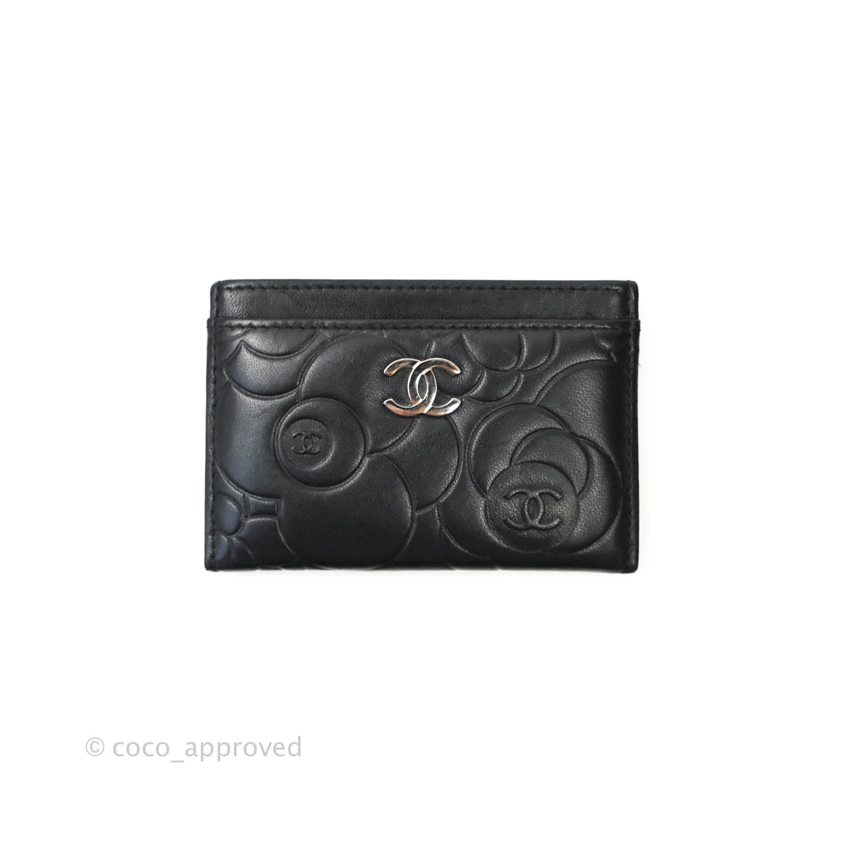 Chanel Classic Camellia Embossed Lambskin Card Holder with Silver Hardware - Luxury Women's Wallet for Everyday Use & Gift Giving