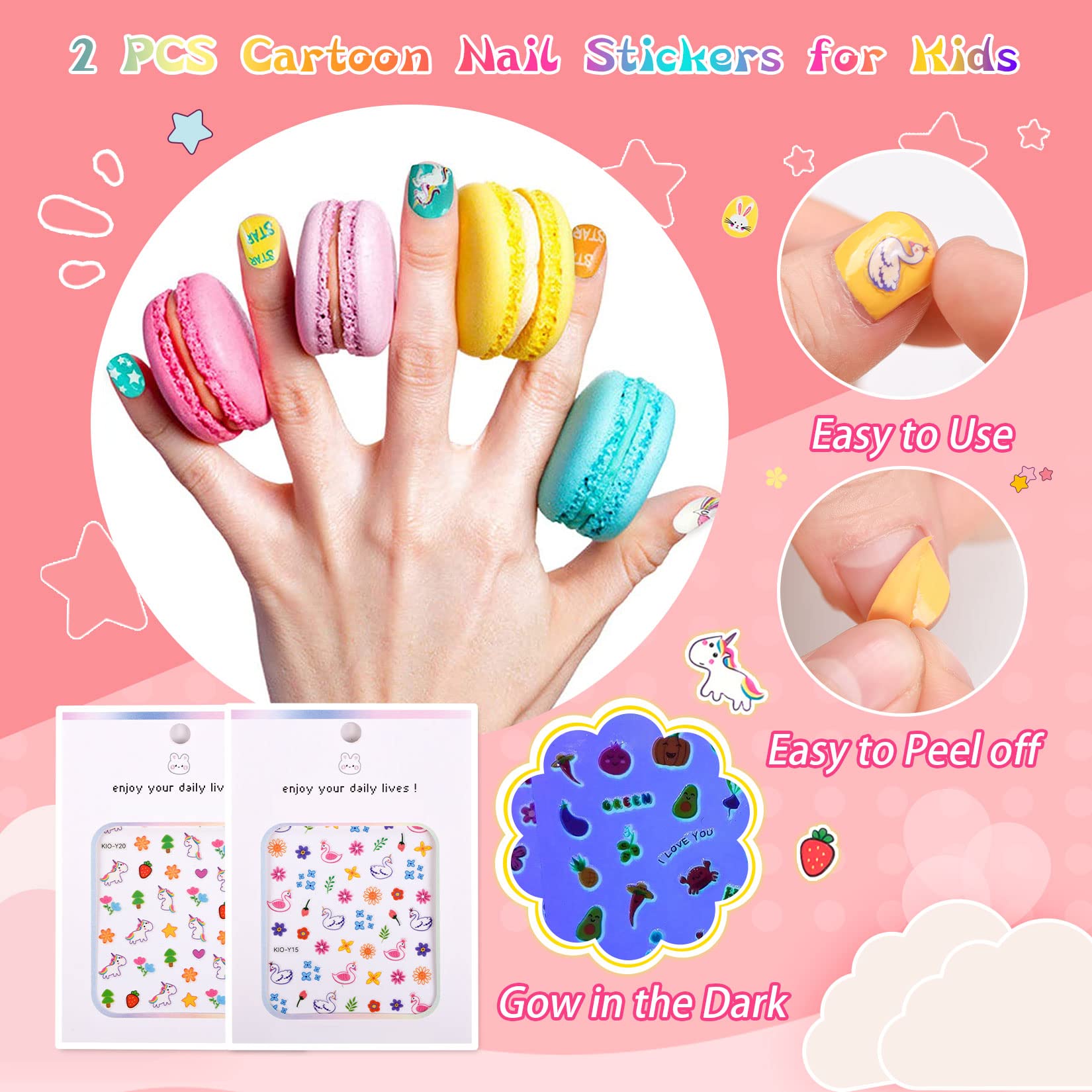 Non-Toxic Water-Based Kids Nail Polish Set - 12 Rainbow Colors with Fun Nail Stickers, Safe Peel-Off Polish for Girls Ages 3+ | Perfect for Birthday Parties, Playdates & Creative Play