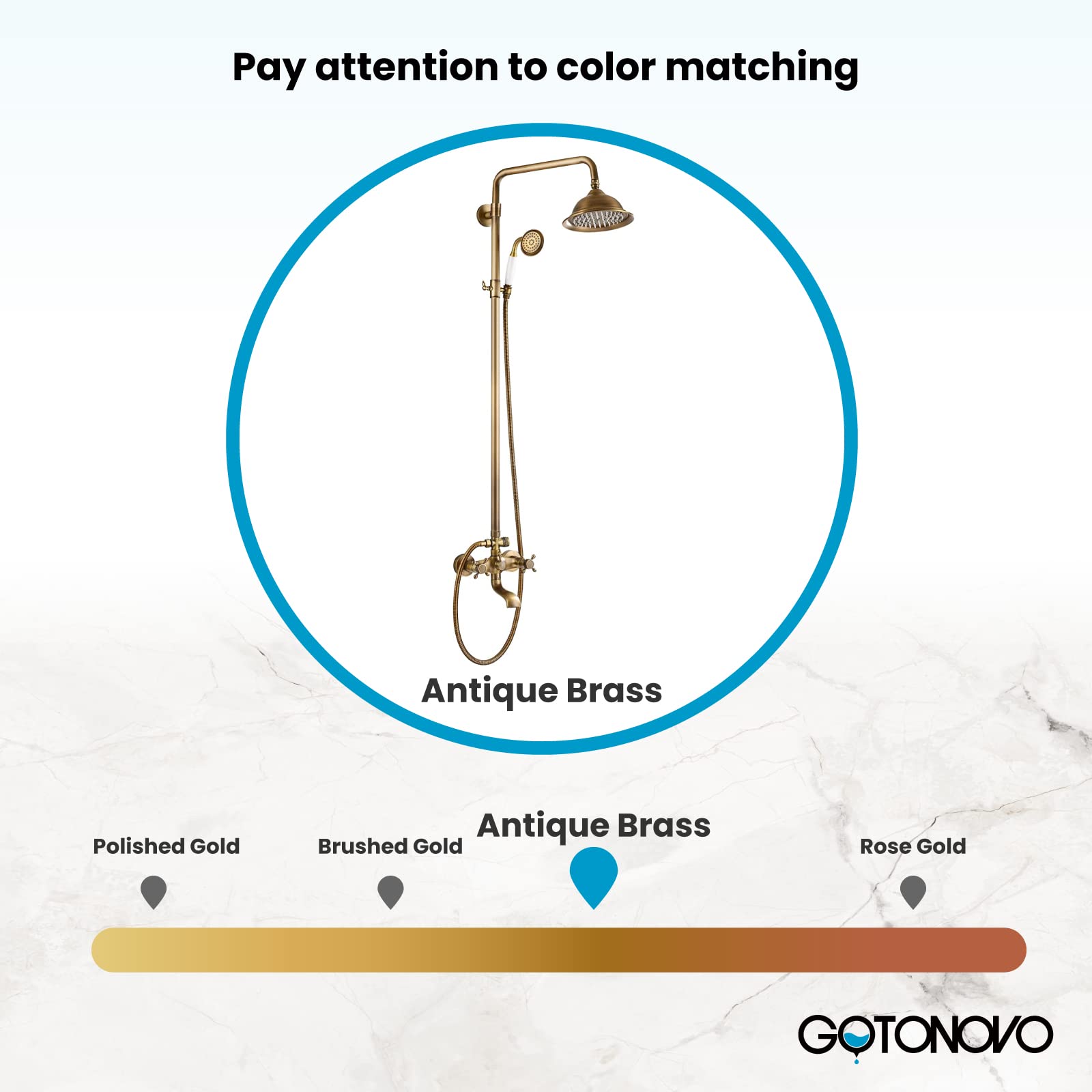 Gotonovo 8 Inch Rainfall Shower System - Antique Brass Exposed Shower Faucet with Tub Spout, Handheld Spray & Double Cross Handles for Bathroom & Outdoor Use - Perfect for Modern Homes, Spa Retreats and Poolside Showers