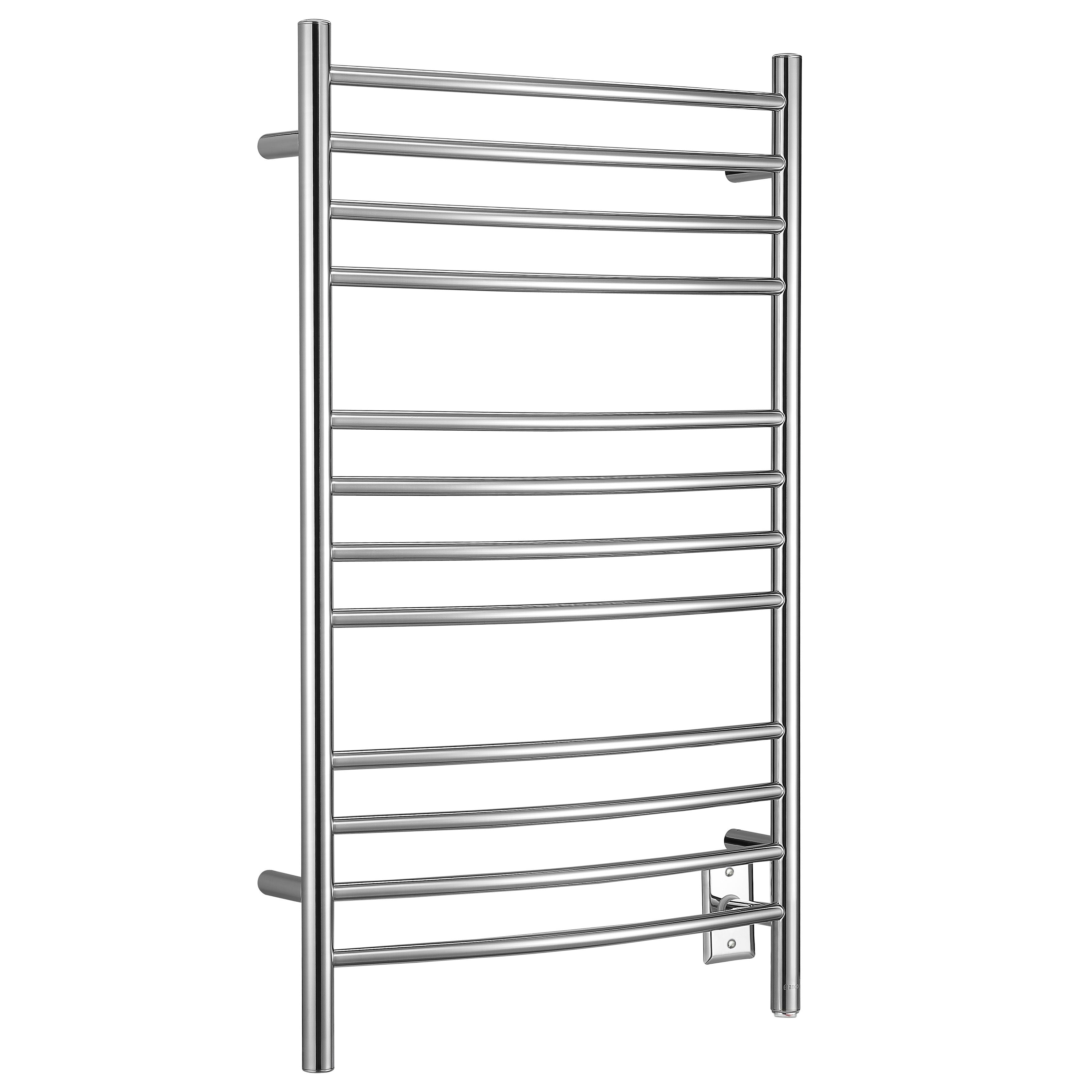 Lustra Dual 12 Curved Bar Towel Warmer - Hardwired & Plug-in Polished Stainless Steel - Perfect for Bathrooms, Spas & Luxury Homes