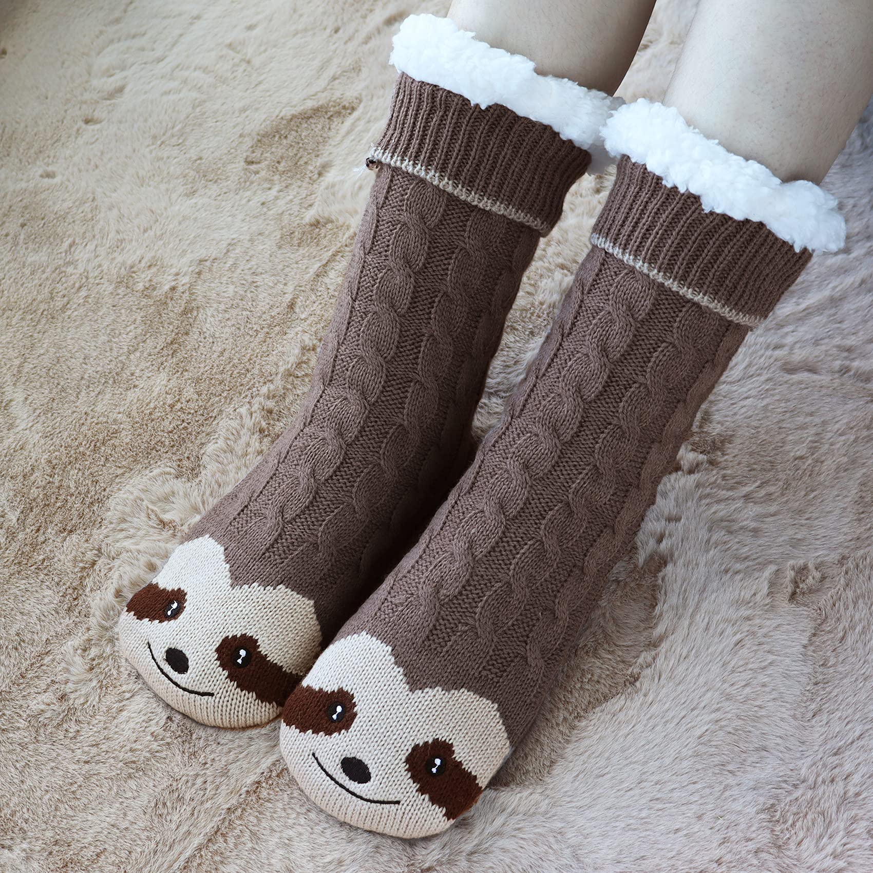 Jeasona Women's Fuzzy Non-Slip Slipper Socks - Warm Cozy House Shoes with Grippers for Indoor/Outdoor Use - Perfect Gift for Women, Christmas, Mother's Day - Ideal for Home, Office, Travel & Relaxation