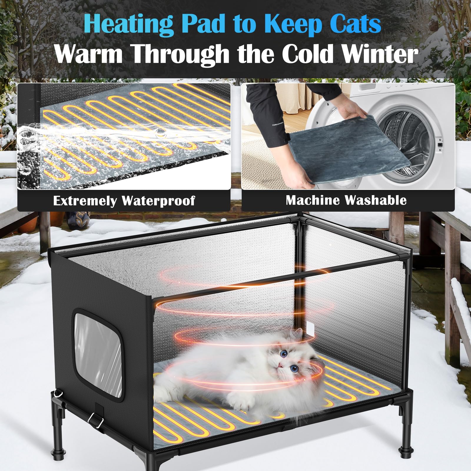 Heated Cat House with Camera - Waterproof & Insulated Outdoor Cat Shelter for Winter, Weatherproof Feral Cat House for Stray & Barn Cats (Black, Large) - Perfect for Backyard, Garden & Cold Weather Protection
