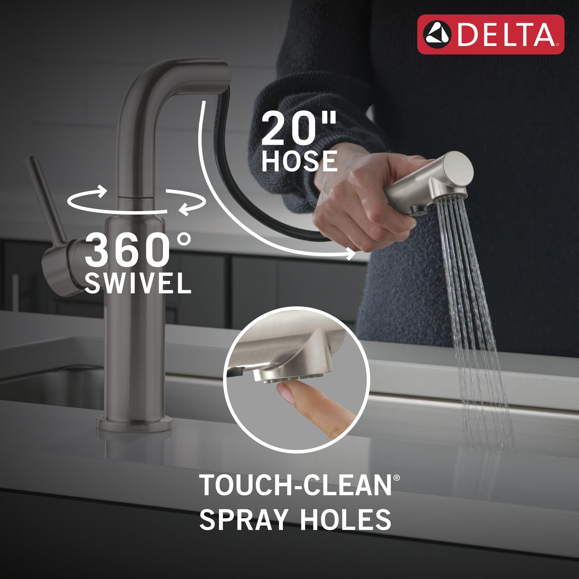 Delta Daneri Pull-Out Kitchen Faucet in Brushed Nickel - Magnetic Docking Sprayer, Stainless Steel (Model 16879-SS-DST) - Perfect for Modern Kitchens & Easy Dishwashing