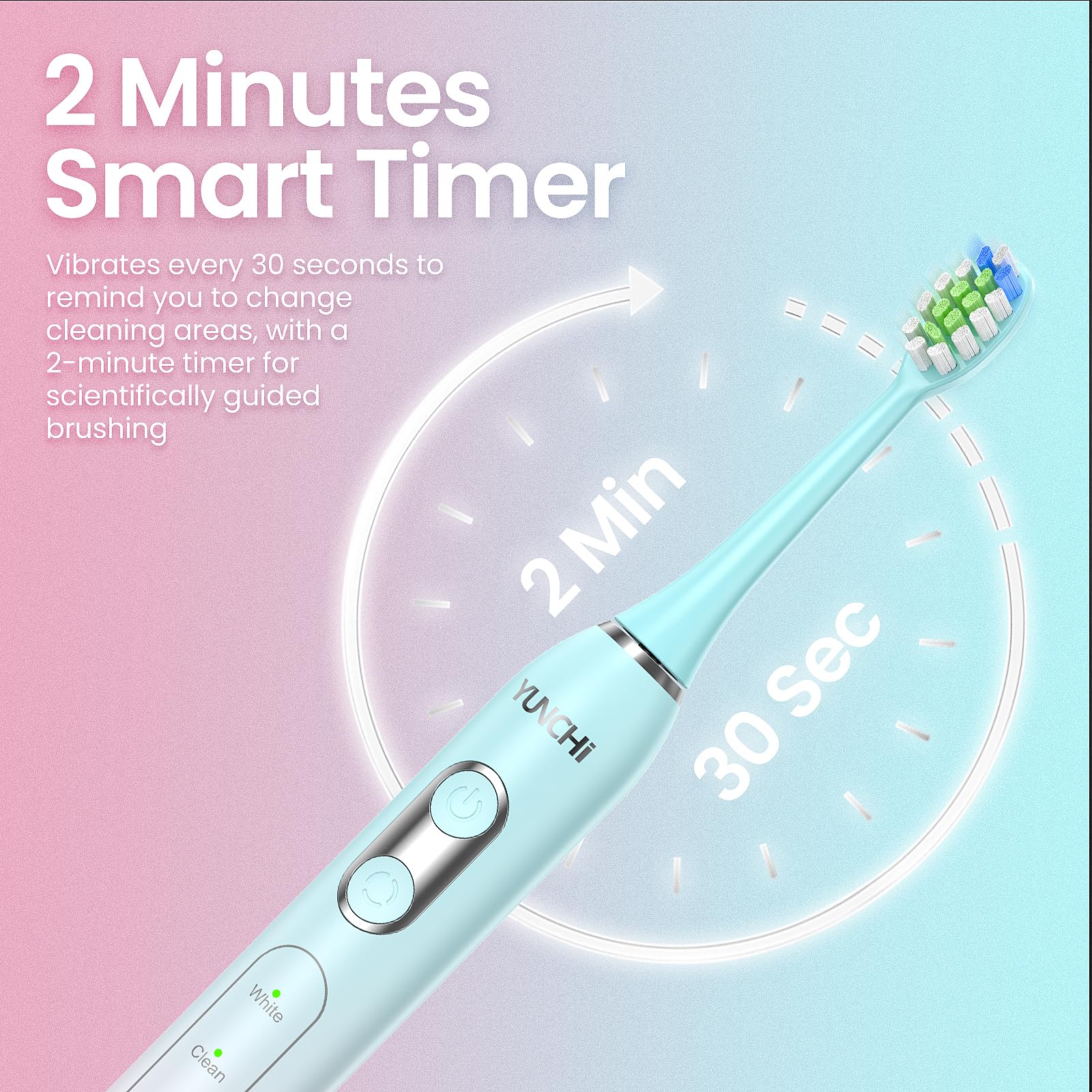 YUNCHI Sonic Electric Toothbrush for Adults & Kids - Rechargeable Toothbrush with 5 Cleaning Modes, 2-Minute Smart Timer & Travel Case - Pink & Blue Gradient - Perfect for Home, Travel & Family Oral Care