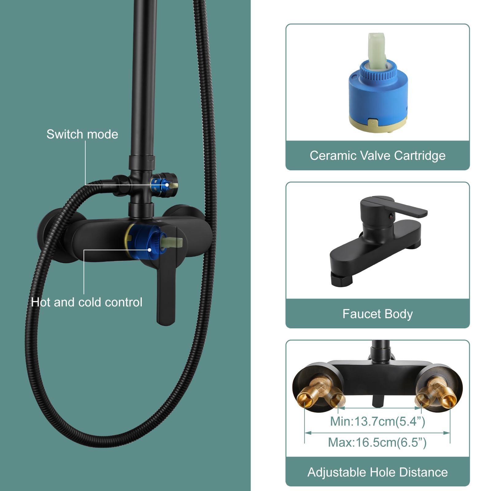 Matte Black Exposed Pipe Shower System - 8 Inch Rainfall Shower Head & Handheld Sprayer Combo with Single Handle Brass Faucet for Modern Bathroom | Dual Function Shower Set for Luxurious Spa Experience at Home