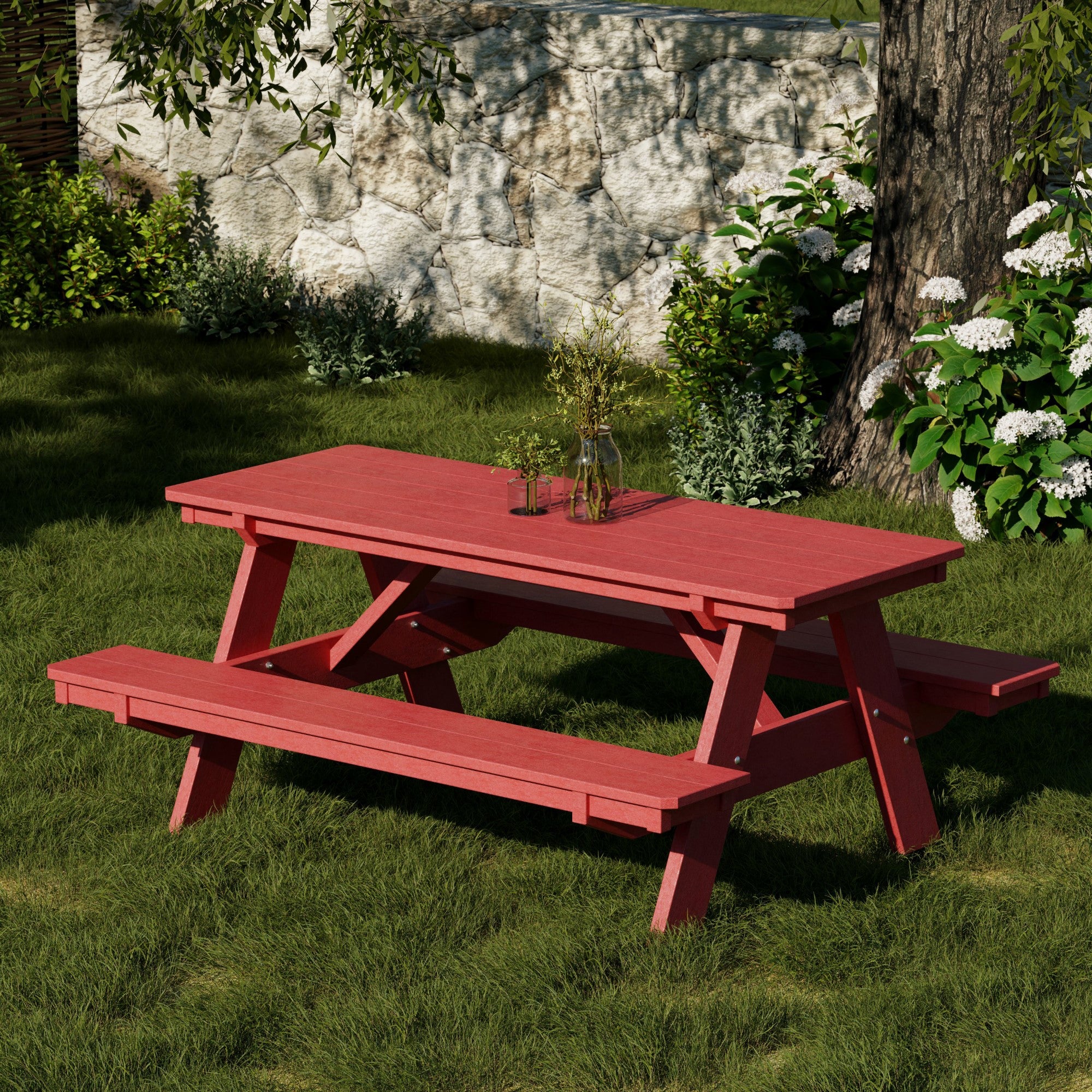 Heritage 72 Inch Outdoor Picnic Table with Attached Benches - Durable All-Weather Patio Furniture for Backyard, Garden, and Park Gatherings