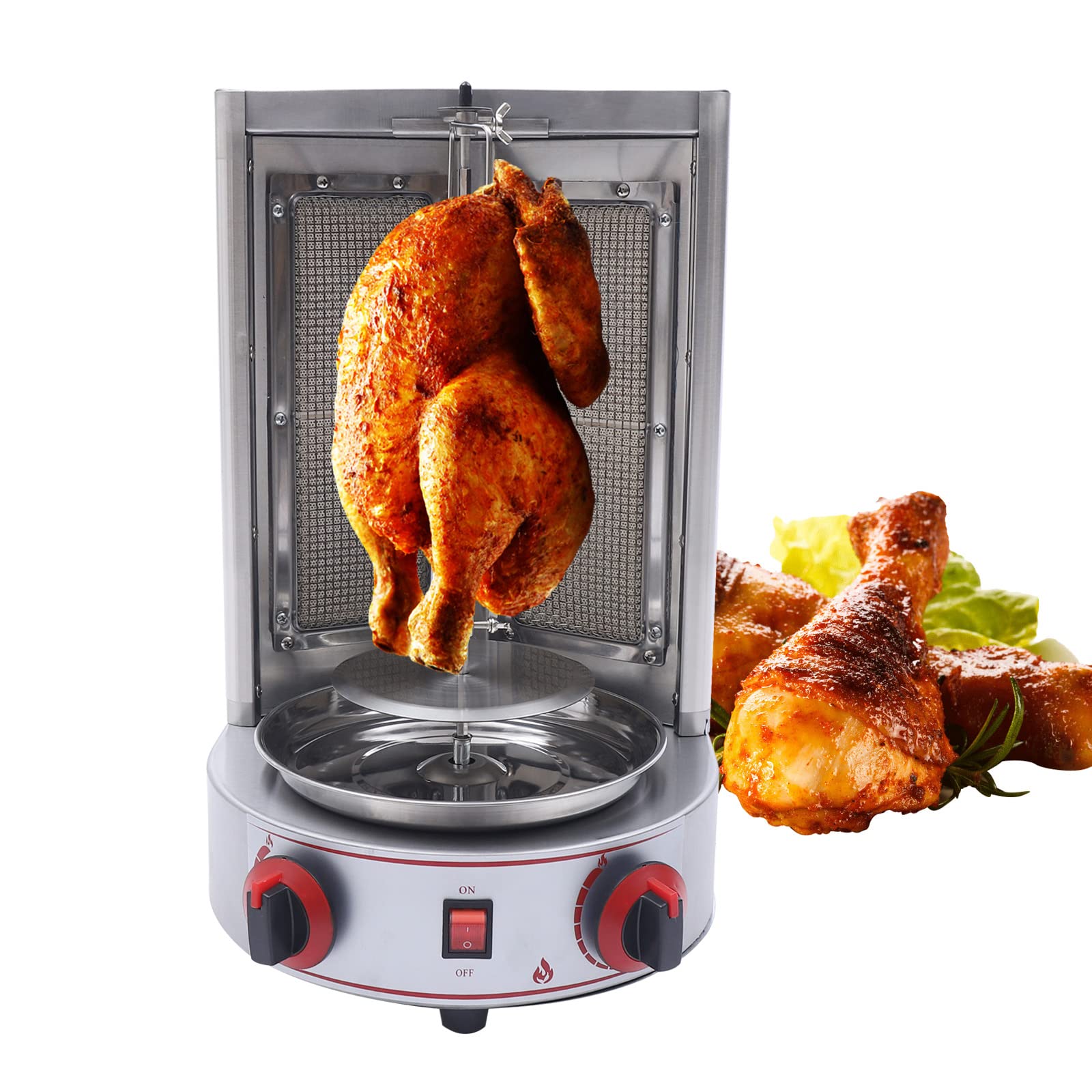 Commercial 1600W Electric Shawarma Machine - 110V Vertical Rotisserie Grill with 2 Burners for Doner Kebab, Gyro & Meat Cooking | Fast US Shipping | Perfect for Restaurants, Food Trucks & Catering Events