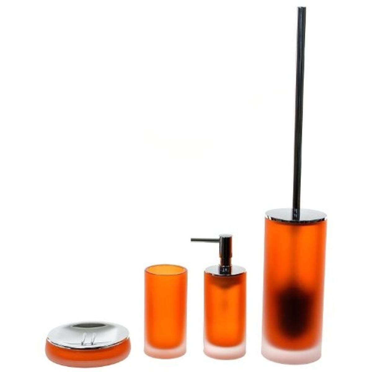 Gedy TI181-67 Cylindrical Glass Bathroom Storage Jar with Lid - Orange | Airtight Container for Cotton Balls, Q-Tips & Bathroom Essentials | Perfect for Vanity, Countertop & Spa Decor