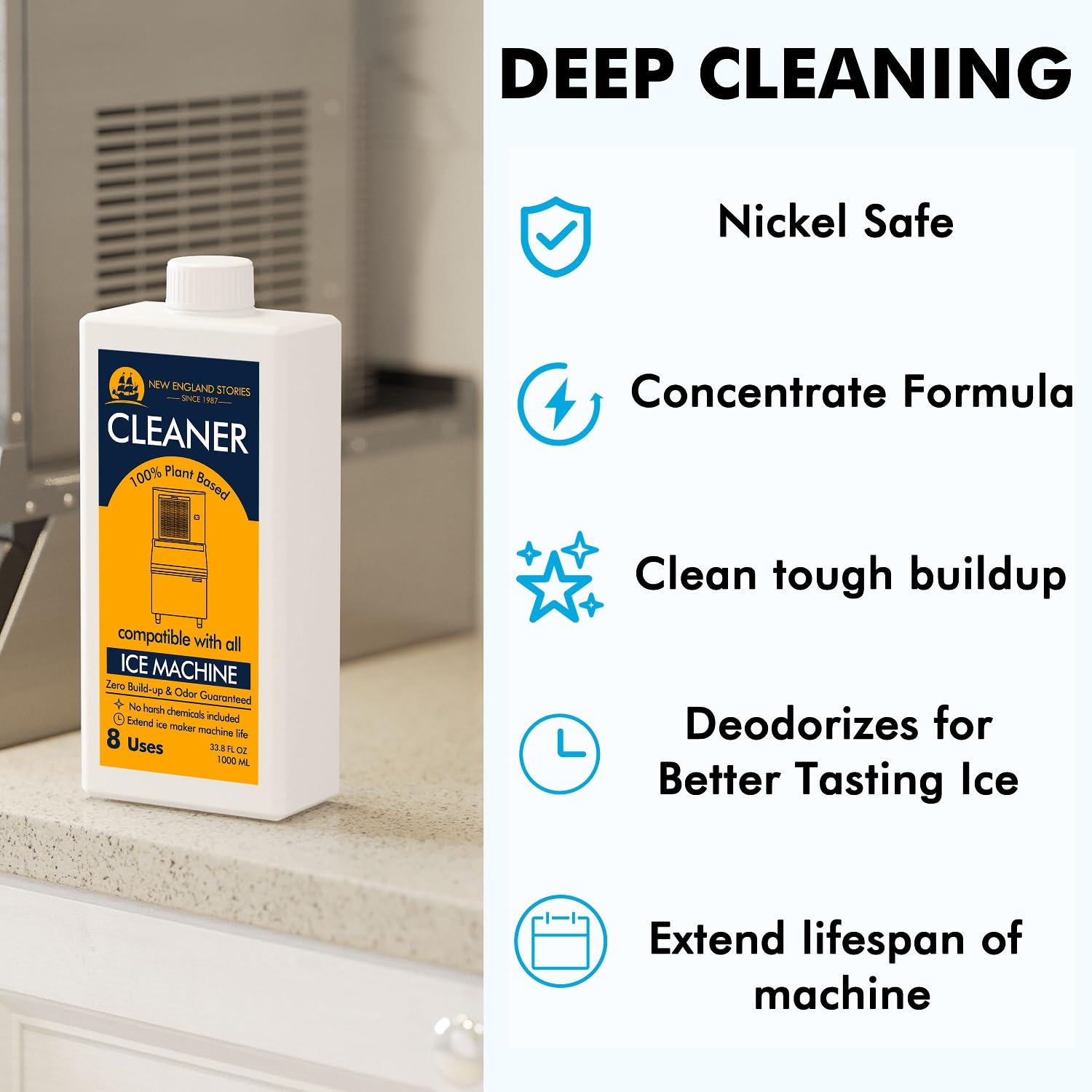 8 Uses Ice Machine Cleaner & Descaler - 32 fl oz Nickel Safe Cleaning Solution for GE Opal, Whirlpool 4396808, Scotsman, Manitowoc & Hoshizaki - Professional Ice Maker Maintenance Kit for Restaurants, Bars & Home Use