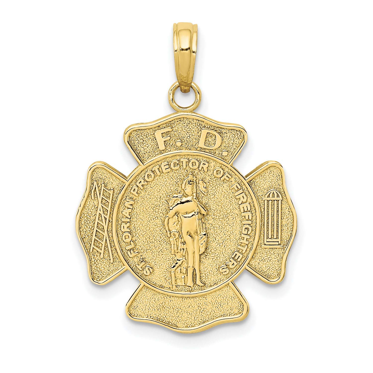 10K Yellow Gold Firefighter Badge Pendant with Saint Florian Charm - 22mm x 19mm Religious Jewelry for Firemen, EMS & First Responders - Perfect for Gifts, Appreciation & Daily Wear