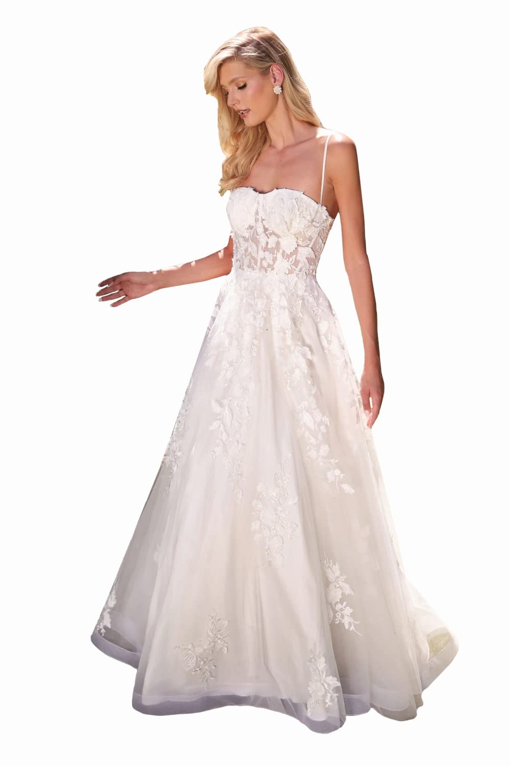 XYAYE Elegant Lace Tulle Wedding Dress for Bride - Backless Spaghetti Strap Bridal Gown with Long Train | Perfect for Beach, Church, and Formal Wedding Ceremonies