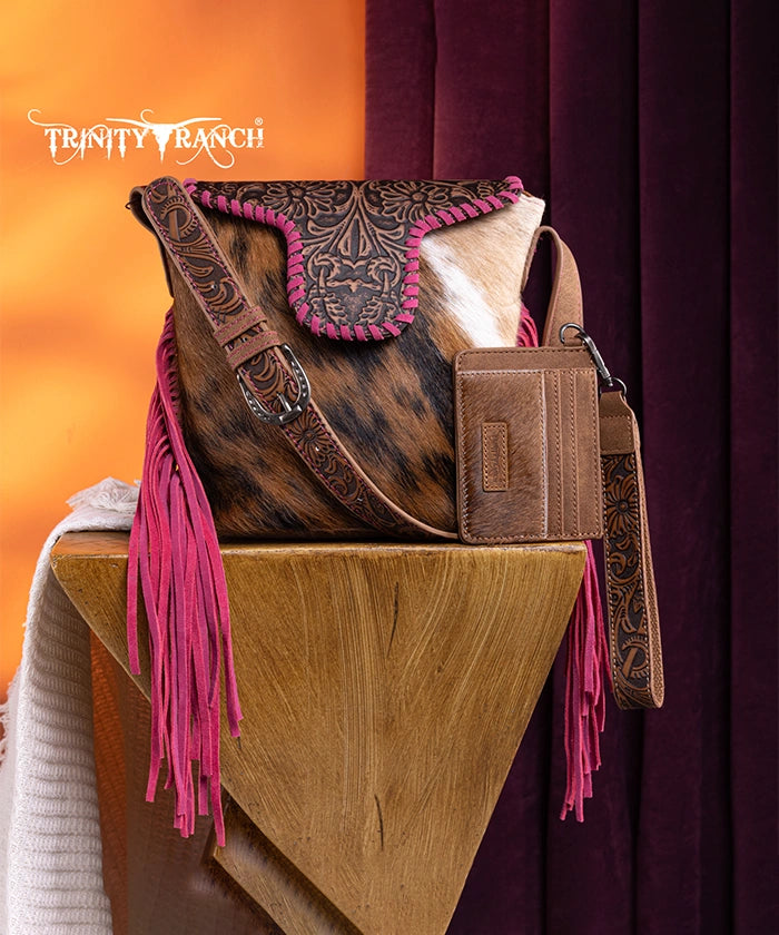 Trinity Ranch Genuine Hair-On Cowhide Tooled Western Shoulder Bag - Perfect for Rodeo, Country Music Festivals & Cowgirl Fashion
