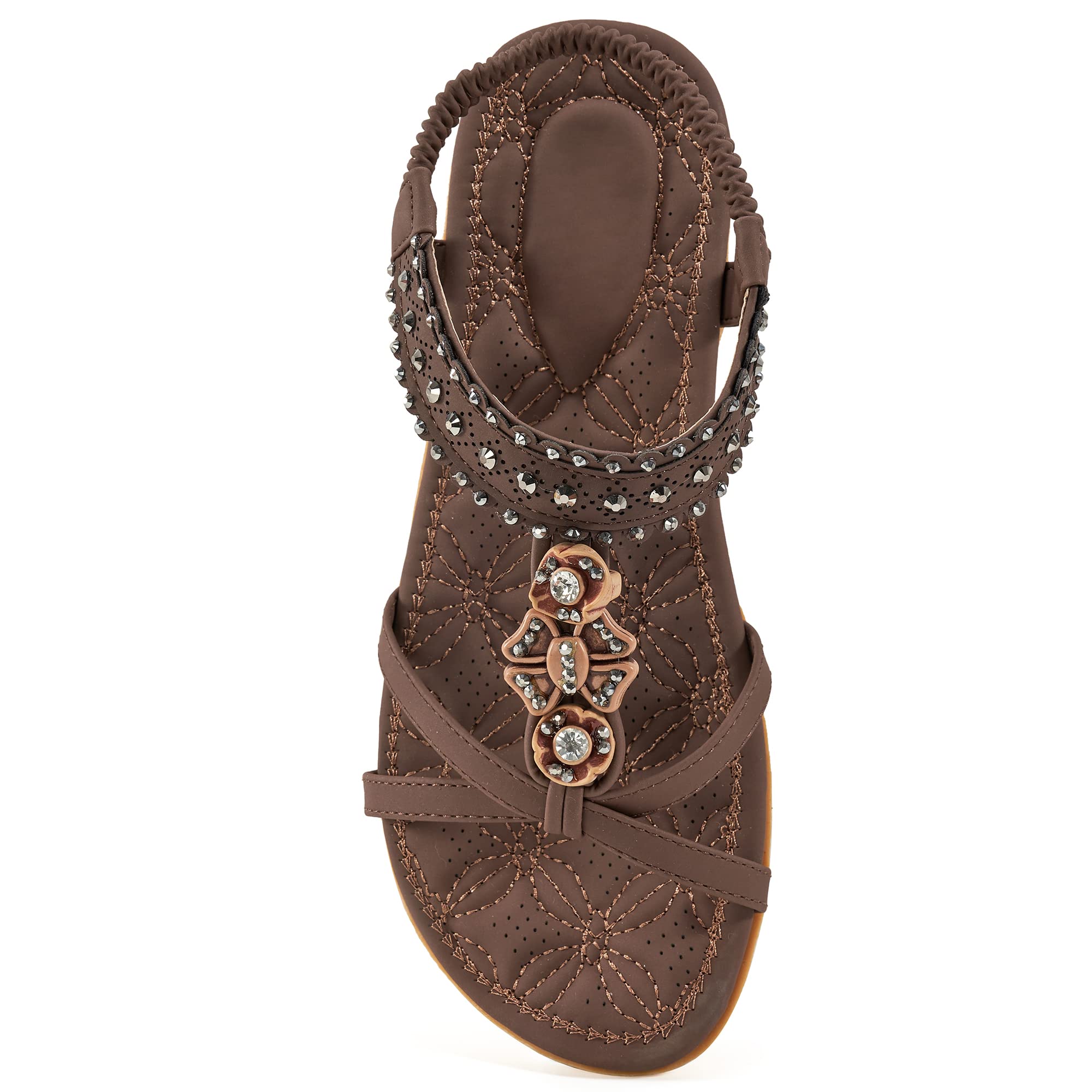 Alicegana Women's Comfortable Non-Slip Bohemian Sandals - Elastic Ankle Jeweled Flats for Summer, Beach & Casual Walking | Perfect for Vacation, Dressy Outfits & Outdoor Activities