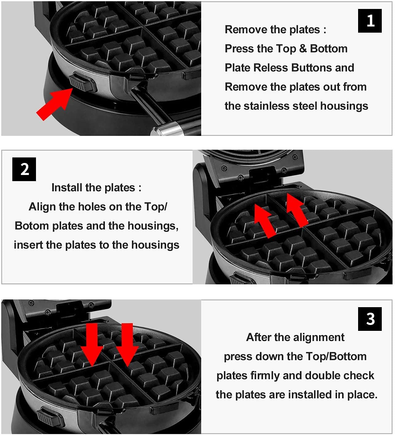 3-in-1 Waffle Maker with Removable Nonstick Plates - Belgian, Omelet & Egg Waffle Maker, 360° Rotating Design for Perfect Breakfast, Brunch & Desserts - Ideal for Home, Office & Camping Use