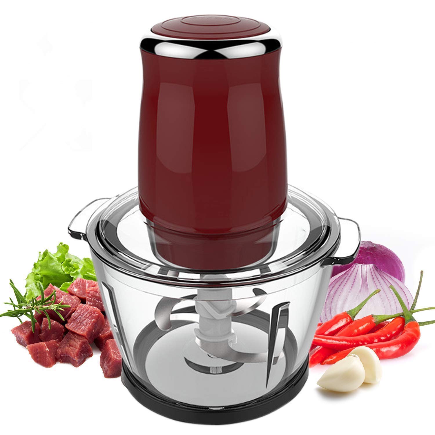 500W Electric Meat Grinder with 1L Glass Bowl - Powerful Mincer, Blender & Food Chopper for Meat, Vegetables & Fruits - 4 Sharp Stainless Steel Blades - Perfect for Home Kitchen, BBQ, Sausage Making & Meal Prep