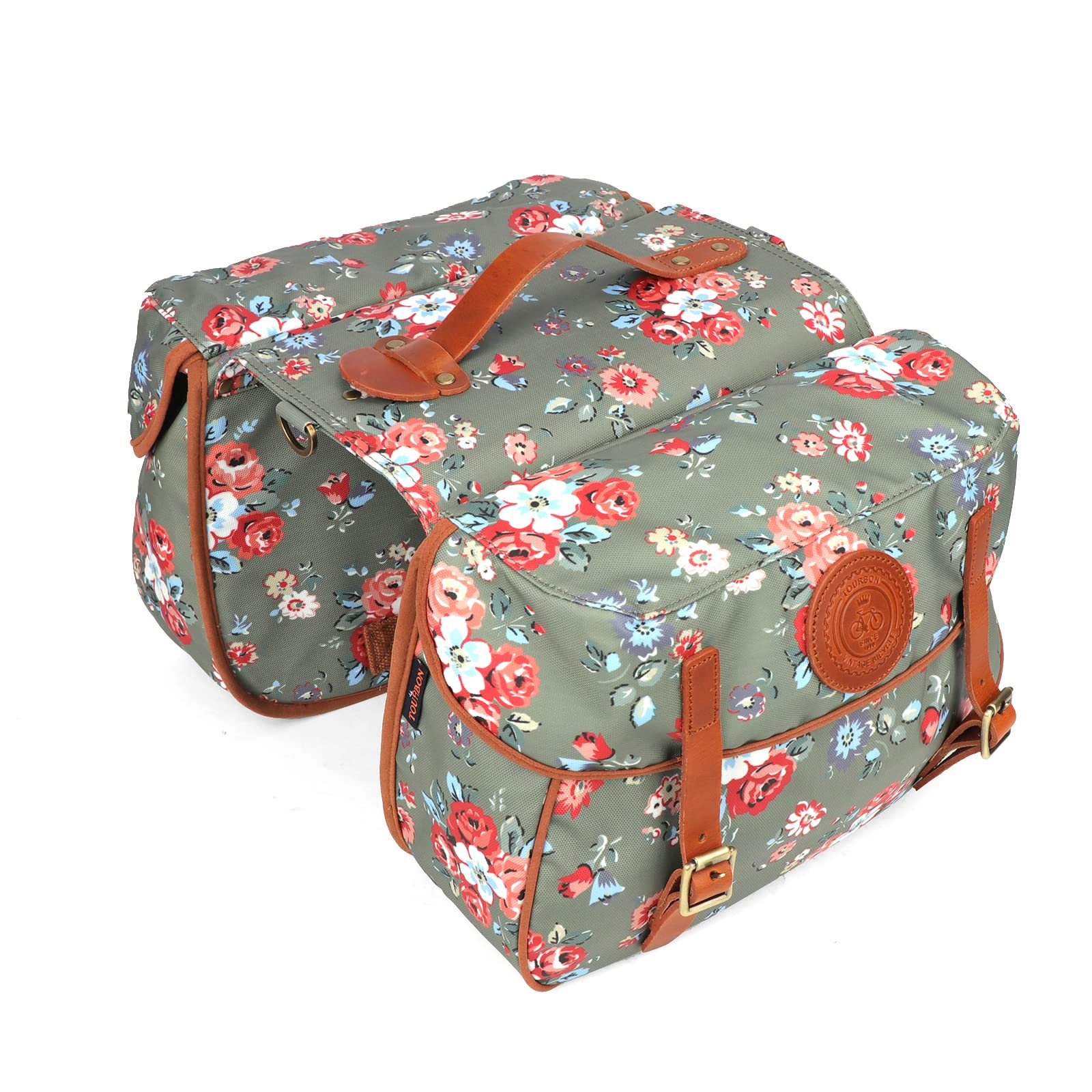 TOURBON Waterproof Bike Pannier Bag - Durable Canvas Bicycle Rear Seat Carrier, Double Side Cycling Pack for Commuting, Touring & Outdoor Adventures
