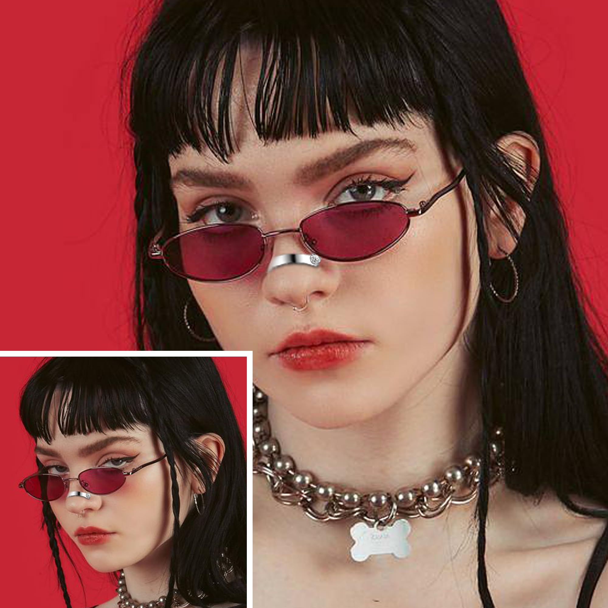Surgical Steel Nose Chain Spike Nose Rings Studs - Double Nose Piercing Jewelry for Women & Men (Black/Silver) | Perfect for Nostril & Bridge Piercings | Edgy Gothic & Boho Style Accessories