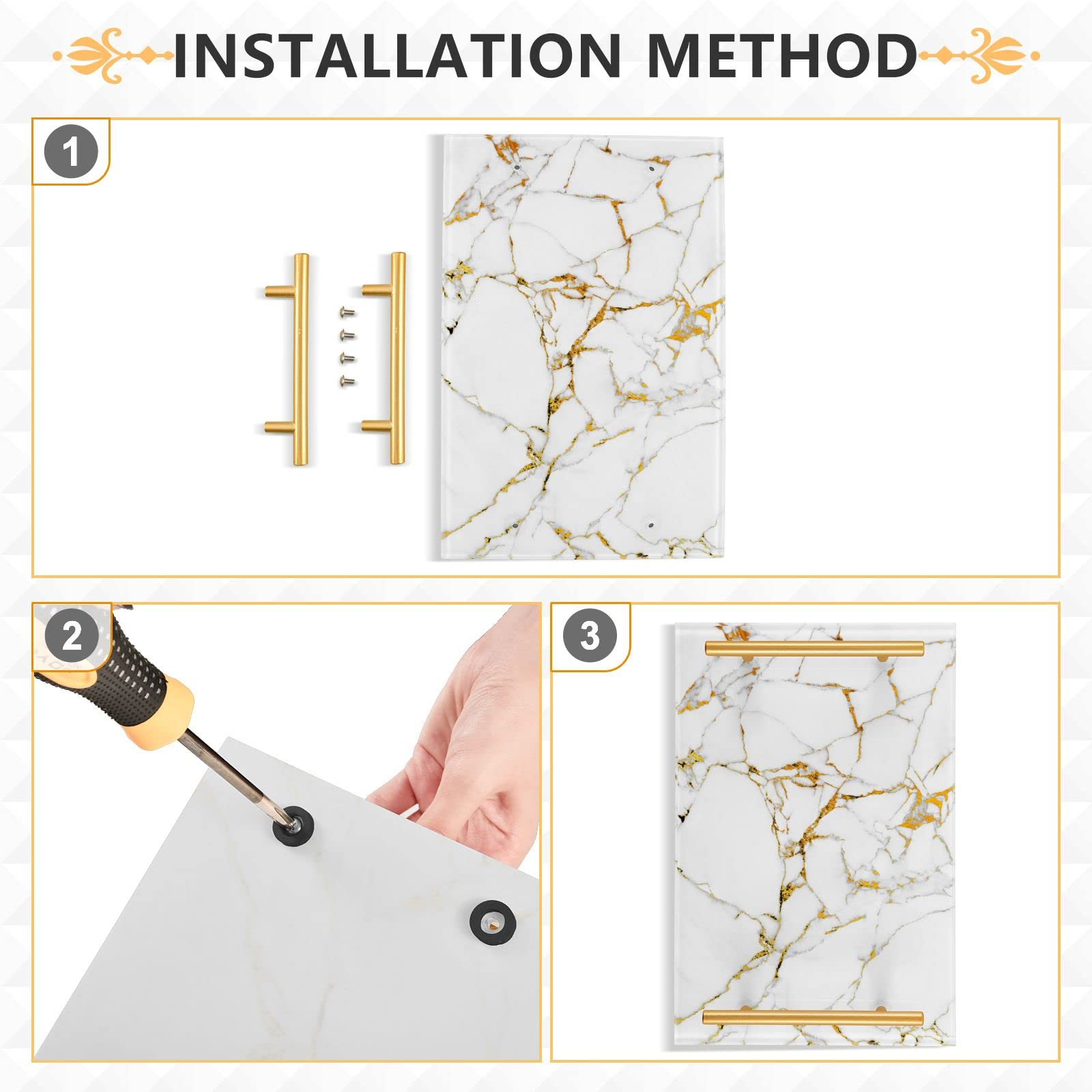 Marble Pattern Acrylic Serving Tray with Handles - 7.87