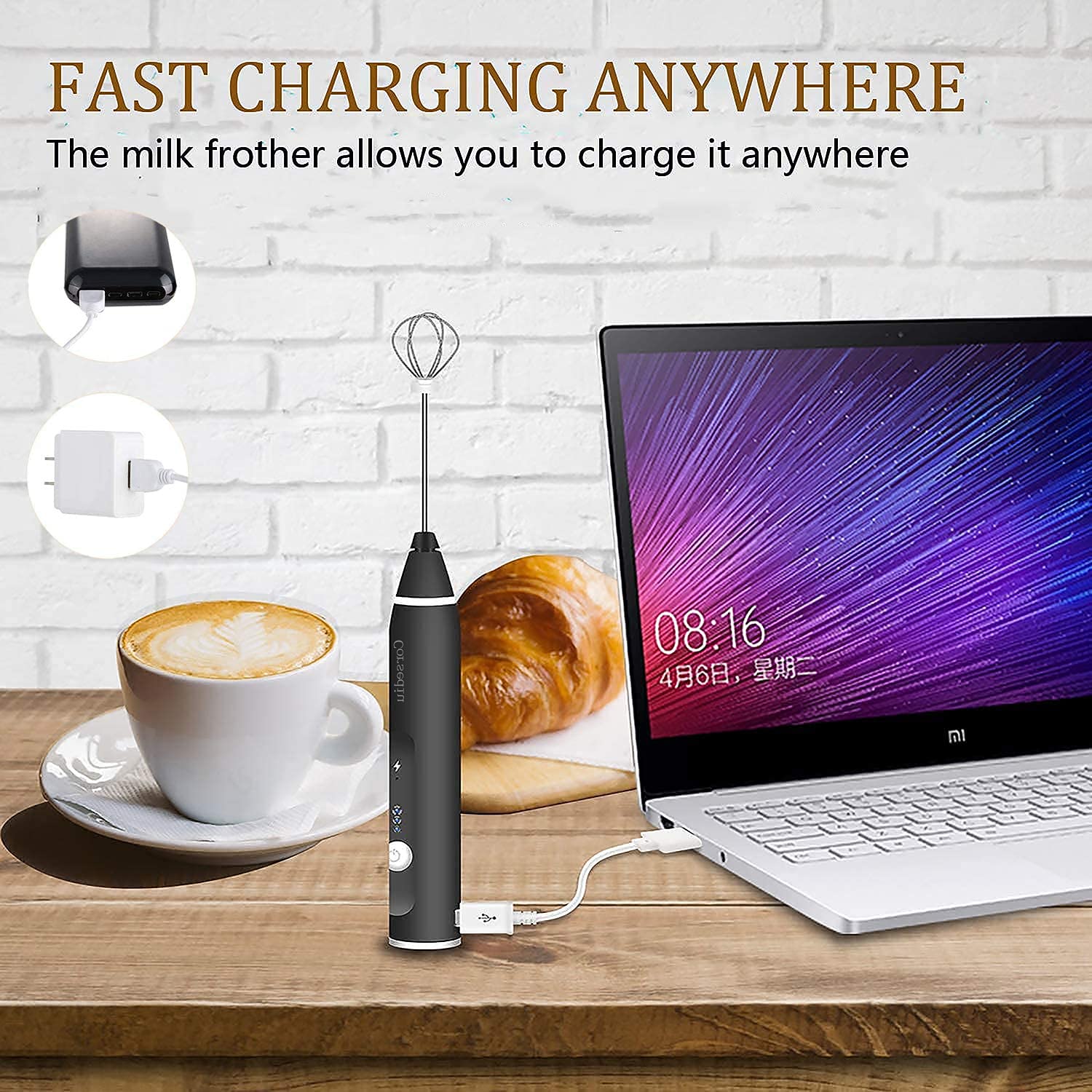 Electric Milk Frother Rechargeable - 3 Speed Handheld Frother with Stainless Steel Whisk for Coffee, Cappuccino, Matcha, Hot Chocolate & Milk Tea | Perfect for Home, Office & Cafe Use