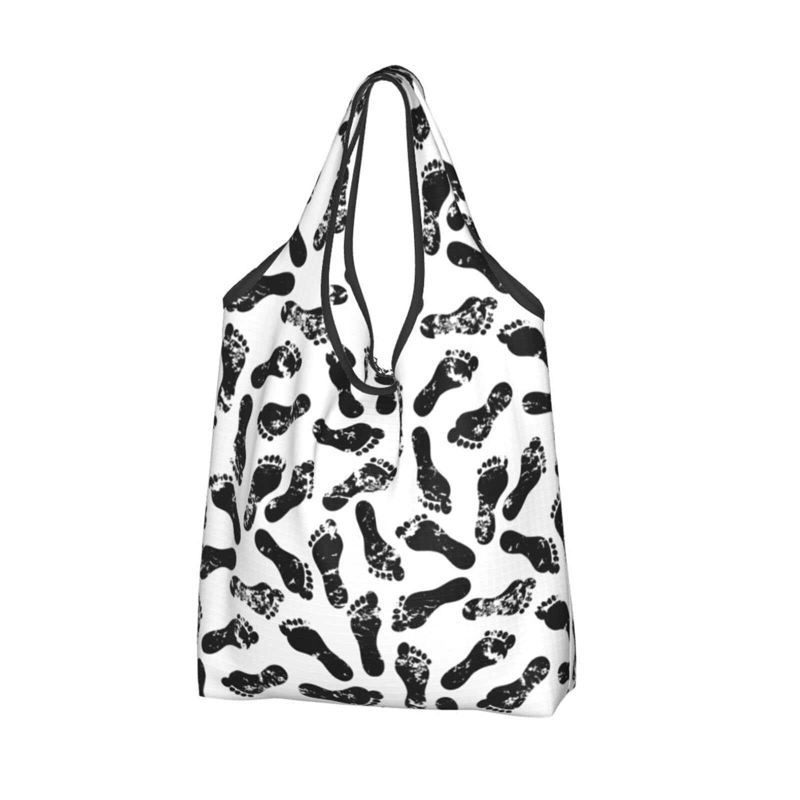 Eco-Friendly Reusable Shopping Bags - Large Waterproof Foldable Grocery Tote with Black & White Human Footprint Design | Perfect for Grocery Shopping, Beach Trips & Farmers Markets