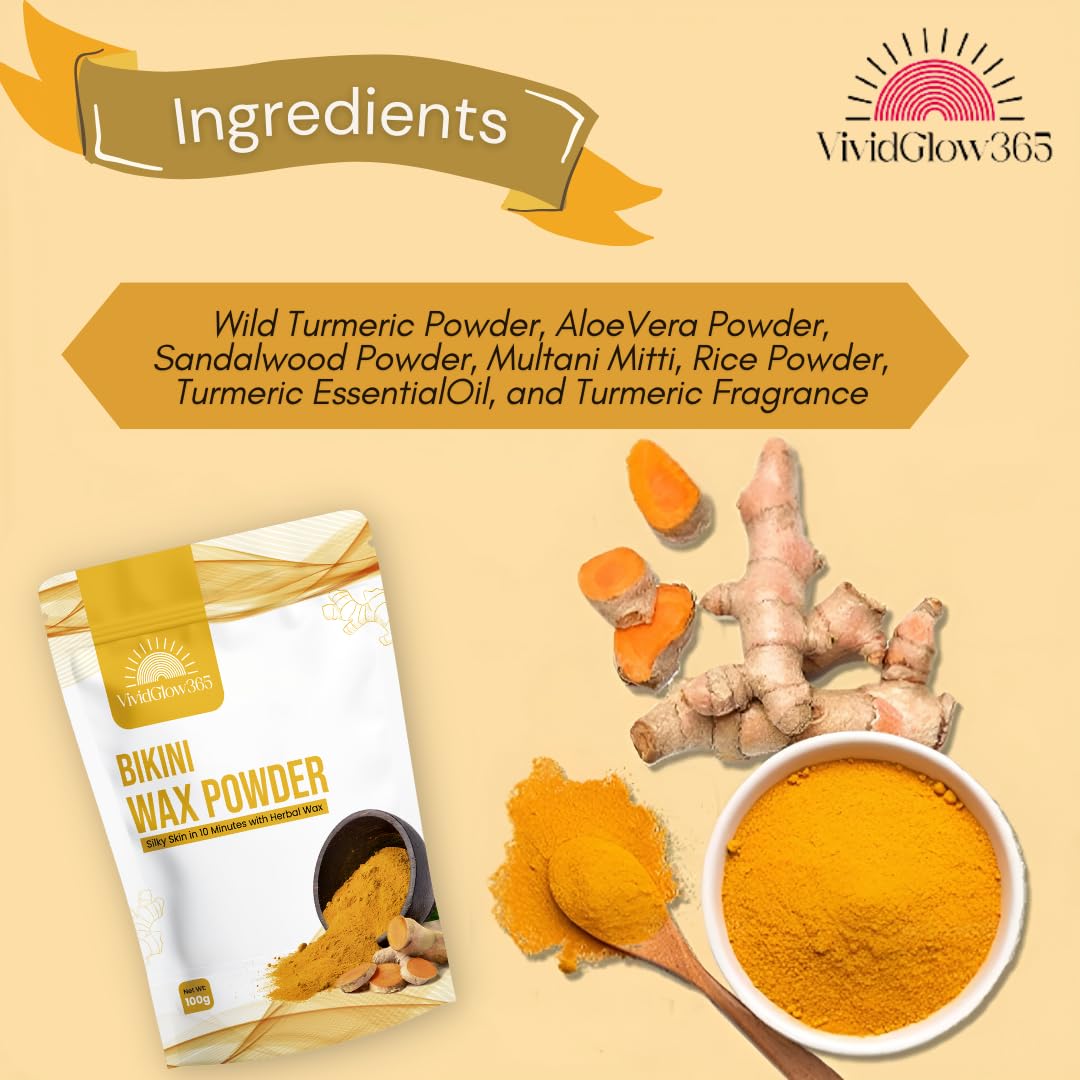VividGlow365 - Best Bikini Wax Powder for Women - Natural & Gentle Hair Removal at Home - No Chemicals, No Irritation, No Skin Rashes - 100g - Perfect for Smooth Skin Before Beach, Pool, or Vacation