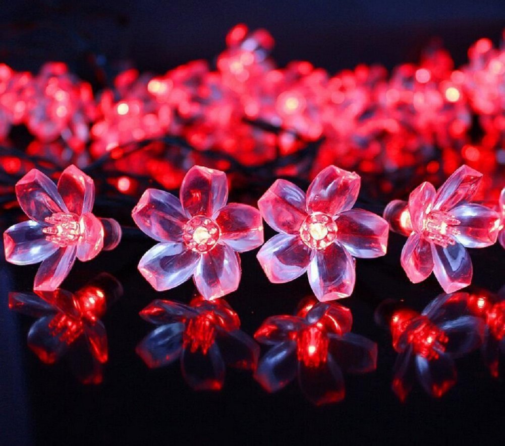 Shangrui 50 LED Solar Powered String Lights 22.96ft Outdoor Waterproof Fairy Lights - Peach Blossom Design for Garden, Patio, Wedding, Party, Bedroom Decor | Perfect for Romantic Nights, Backyard Lighting & Special Occasions
