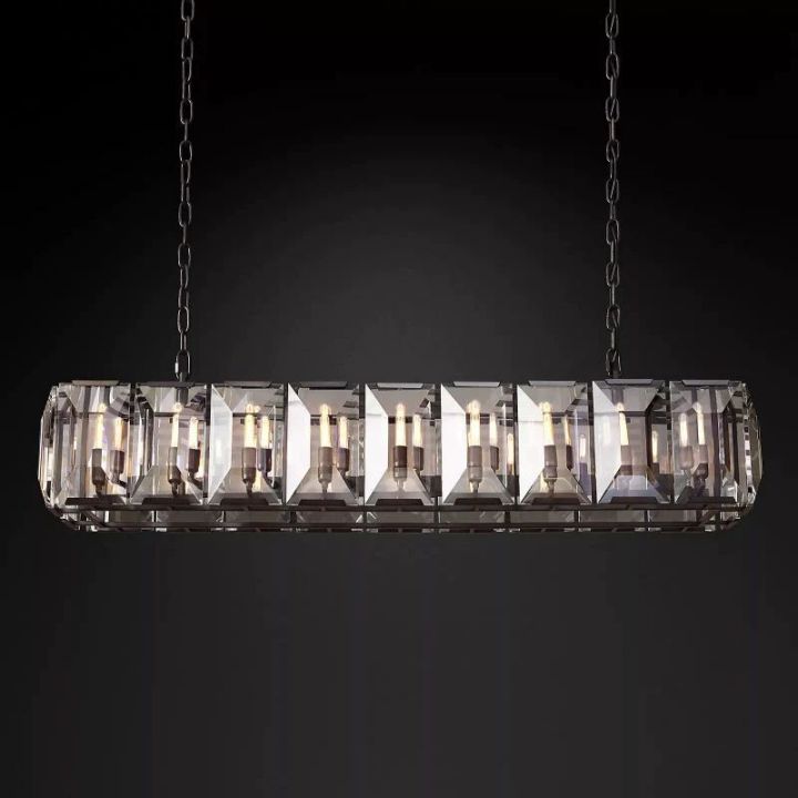 Aubrey Crystal Rectangular Chandelier - 62 Inch Modern Luxury Ceiling Light Fixture for Dining Room, Living Room & Bedroom Decor