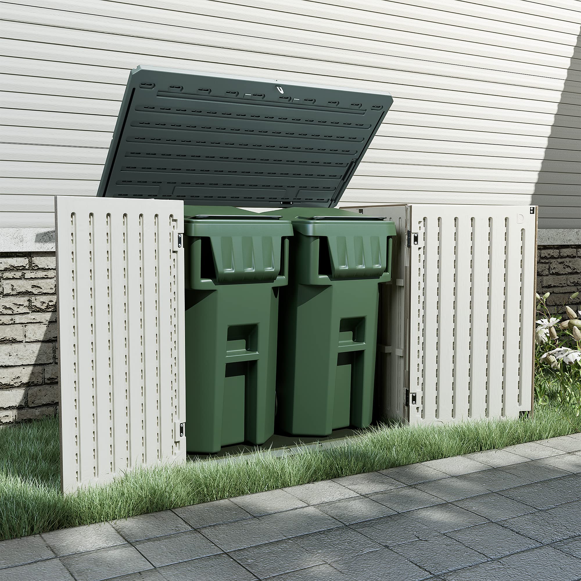 Homall 34 Cu Ft Resin Outdoor Storage Shed - Weatherproof Horizontal Tool Cabinet for Garden, Garage & Patio | Lockable Multi-Purpose Storage for Lawn Mowers, Trash Cans & Yard Tools | Perfect for Backyard Organization & Outdoor Equipment Protection