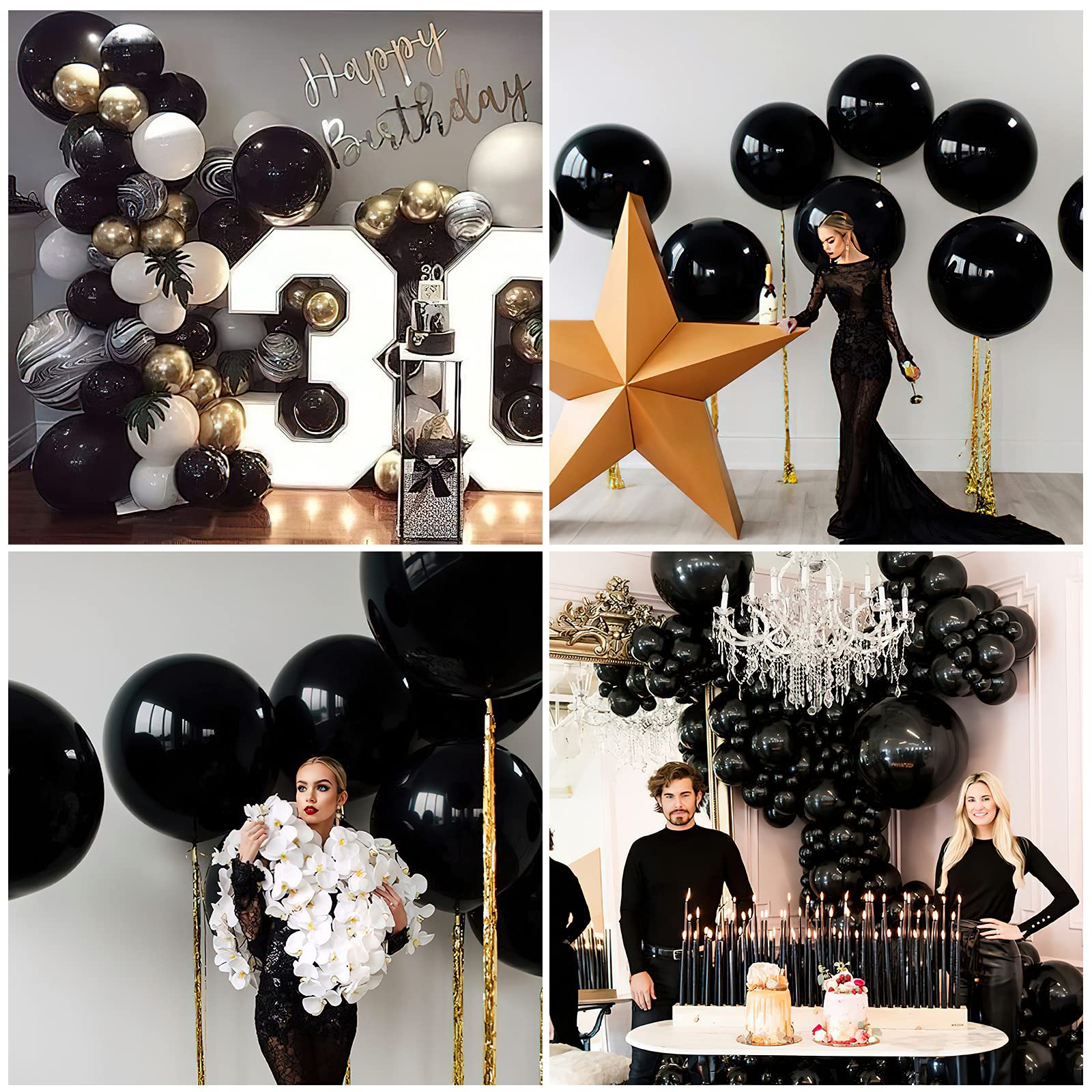 PartyWoo 36 Inch Large Matte Black Balloons (4 Pack) - Extra Big Black Balloons for Balloon Garlands, Arches, Birthday Party Decorations, Retirement Decor - Perfect for Halloween, Graduation & Anniversary Celebrations
