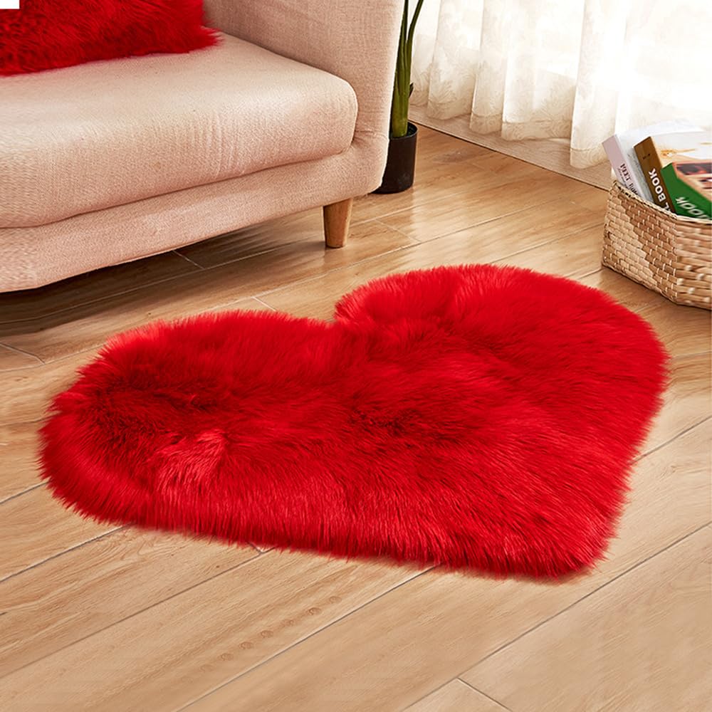 Luxurious Faux Fur Sheepskin Heart Shaped Area Rug 12