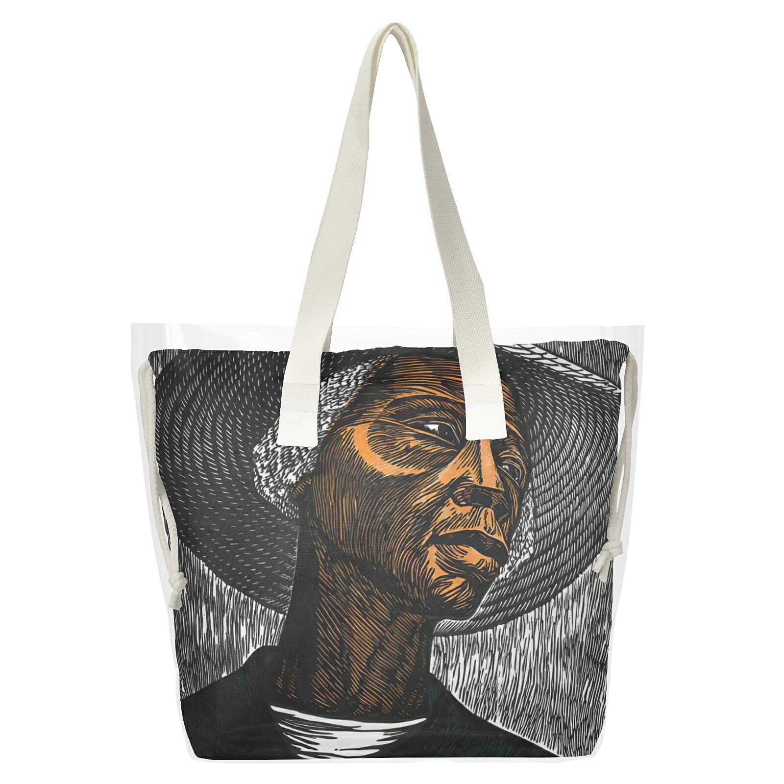 African American Black Women's Clear Tote Bag - Stylish Double Transparent Shoulder Handbag for Work, School, Shopping | Perfect for Travel, Beach & Everyday Use (21111761)
