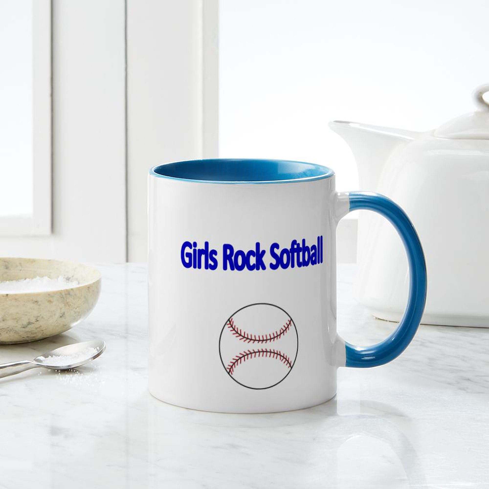 GIRLS ROCK SOFTBALL Mug - 11 oz (325 ml) Ceramic Coffee Cup for Women - Perfect Gift for Softball Players & Fans, Great for Tea, Hot Chocolate & Office Use