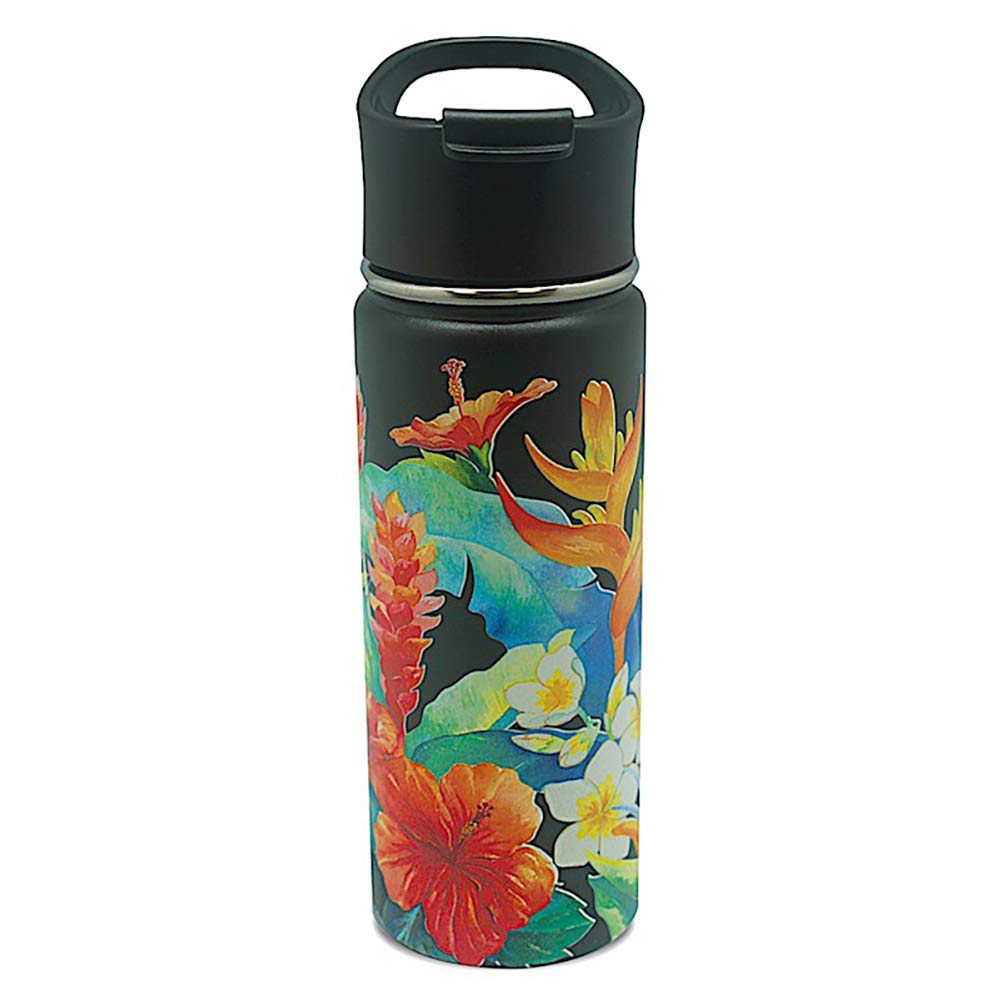 Hawaiian Style Insulated Stainless Steel Tumbler with Lid - 20oz Vacuum Flask for Coffee, Tea & Cold Drinks - Perfect for Beach, Travel, Office & Outdoor Adventures (Black)