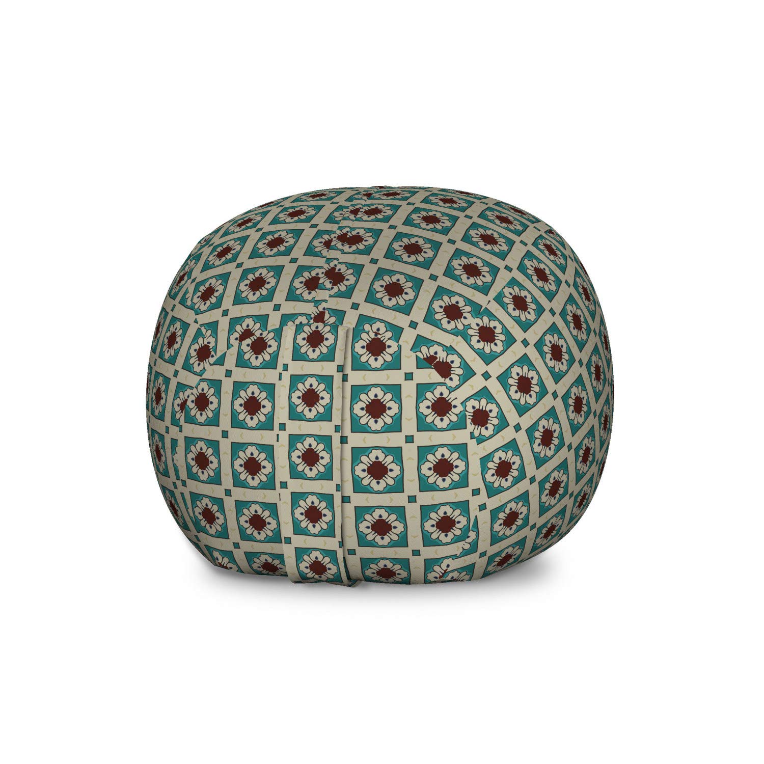 Ambesonne Vintage Storage Toy Bag Chair - Large Washable Stuffed Animal Organizer with Antique Floral Tile Pattern in Dusk Teal | Perfect for Kids' Room, Nursery, Playroom & Home Decor