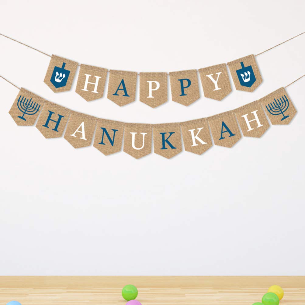 Happy Hanukkah Banner - Hanukkah Decorations Set with Ornament Flag, Tree Pendant & Burlap Bunting for Outdoor & Indoor Holiday Decor - Perfect for Home, Party & Festival Celebrations