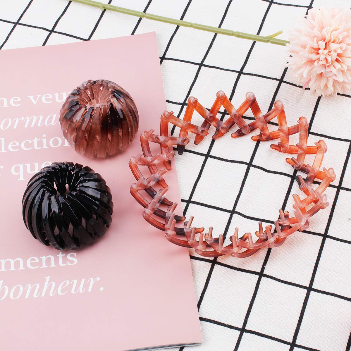 TOBATOBA 3-Piece Bun Maker Hair Clip Set - Expandable Bird Nest Ponytail Holder, Hair Claw Clips for Women & Girls - Perfect for Updos, Curling, and Everyday Hairstyles