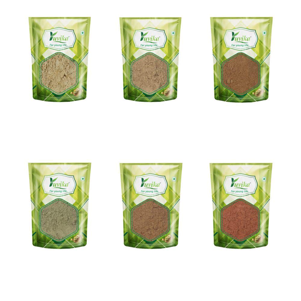 YUVIKA Ayurvedic Hair Care Combo Pack - 600g (100g Each) with Amla, Reetha, Shikakai, Jatamansi, Hibiscus & Bhringraj Powders - Natural Hair Growth & Scalp Treatment for Shiny, Strong Hair - Perfect for DIY Hair Masks & Herbal Hair Wash