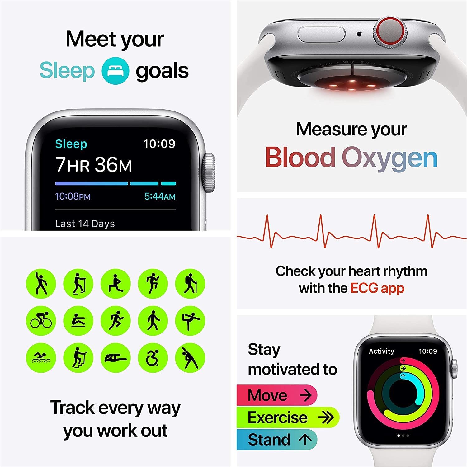 Apple Watch Series 6 GPS + Cellular 44mm Silver Aluminum Case with White Sport Band - Renewed Smartwatch for Fitness Tracking, Heart Rate Monitoring & iPhone Connectivity - Perfect for Workouts, Running & Daily Wear